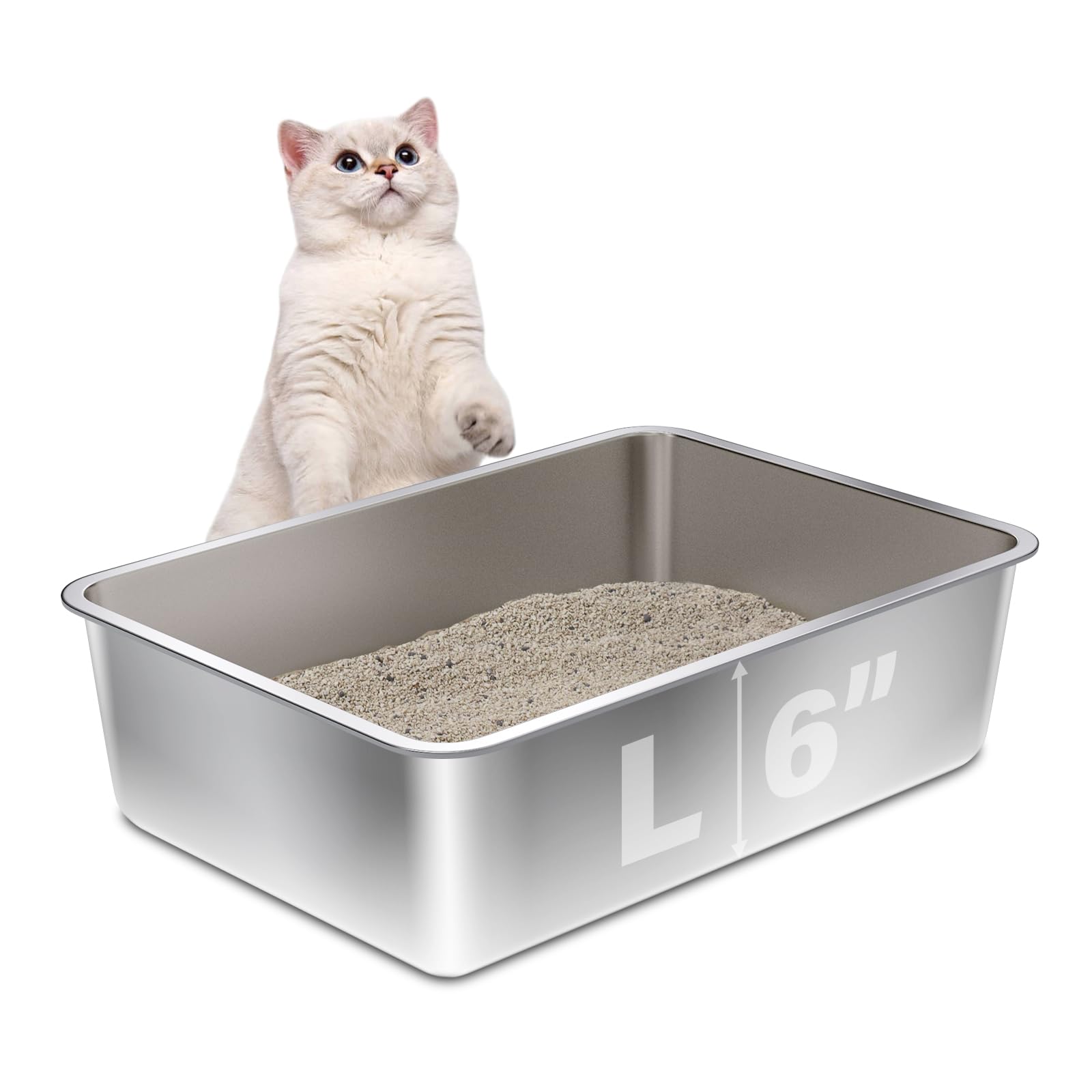 Stainless Steel Litter Box, 20x14x6 Large Metal Cat Litter Box, Easy to Clean, Non Stick No Smell,Steel Litterbox for Adult Cats