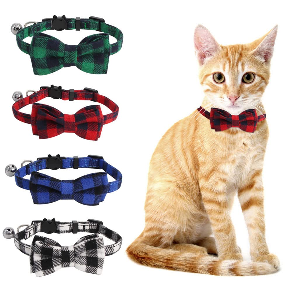 Slson 4 Pack Cat Collars Breakaway With Bell Cat Collars With Cute Bowtie For Pet Kitten Cats And Small Dogs Pets Adjustable Fro