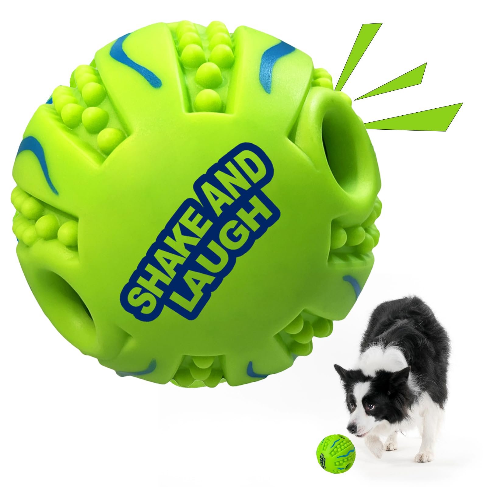 Shake And Laugh Spiky Interactive Dog Toys Ball, Shaking With Gibbering Sound, For Training, Teeth Cleaning & Herding, Wave, L, 