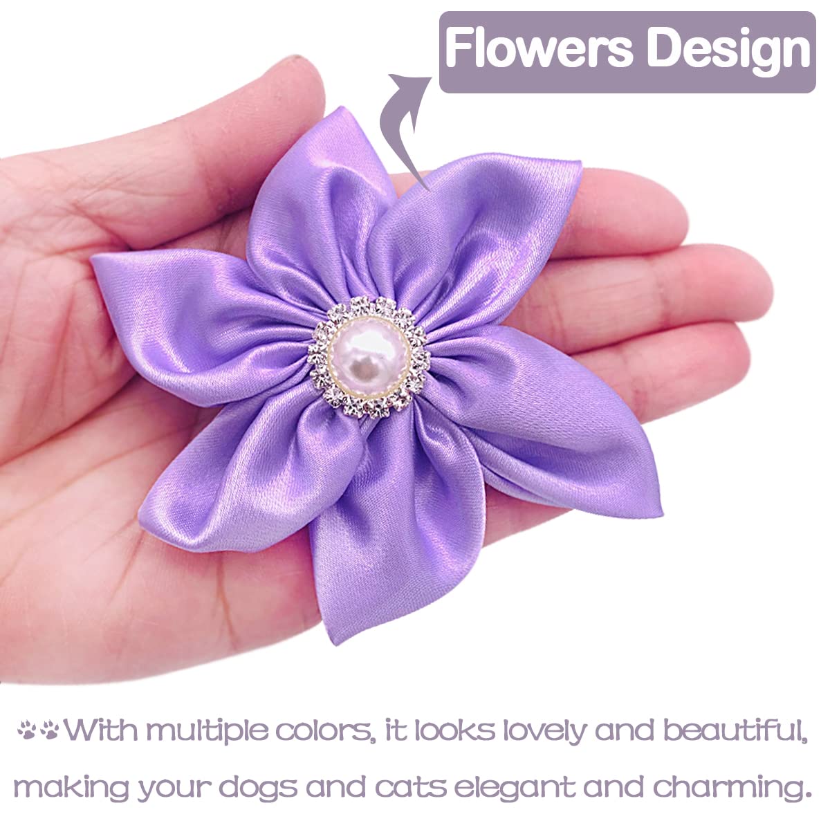 Pet Show 4Pcs 3.5' Small Dog Collar Flowers Pearl Cat Slides Bow Ties Adjustable Floral Collar Attachment For Puppy Girls Decor