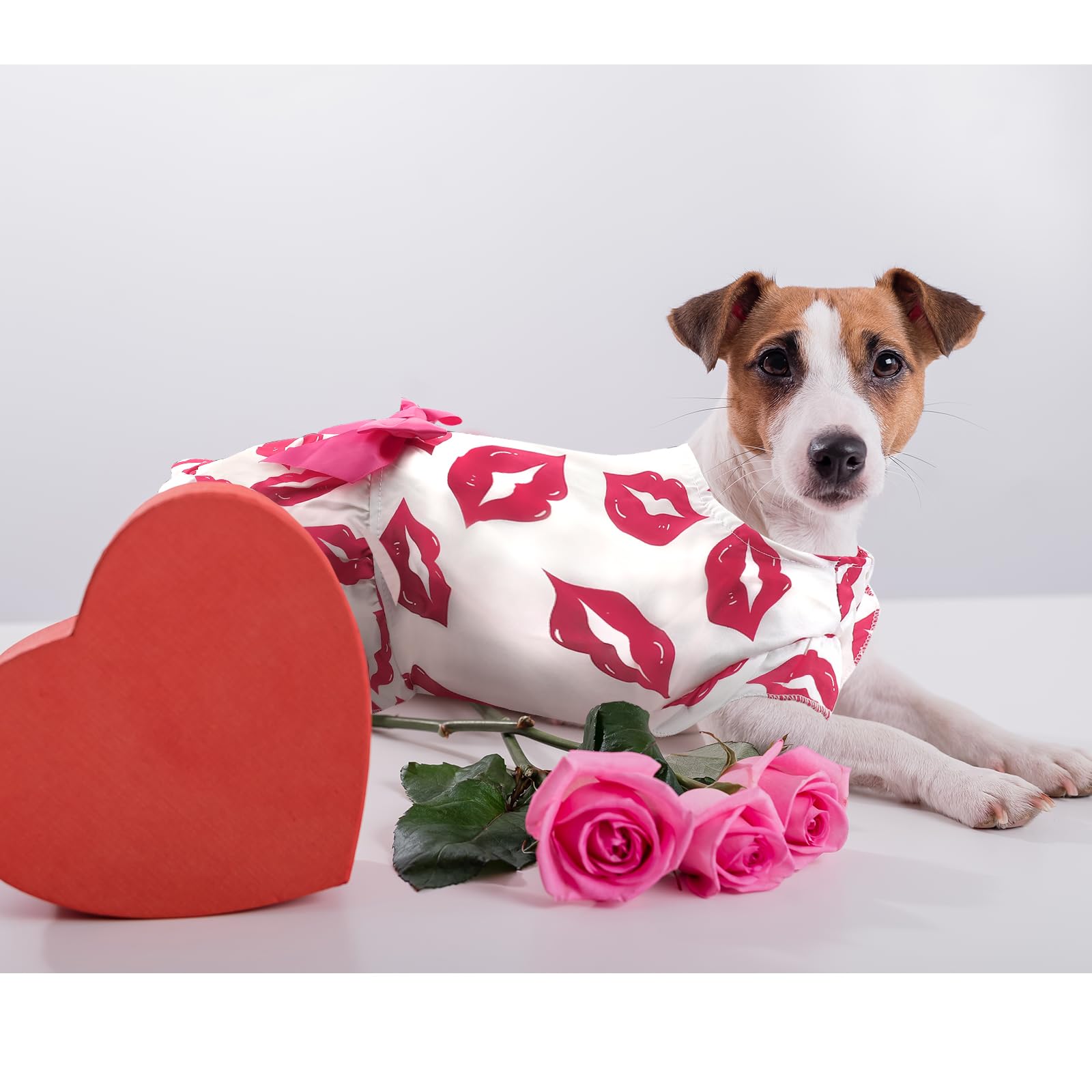 Dog Dress L, Cute White Pet Dress With Red Lip And Pink Bow, Stylish Pet Outfit For 11-13 Lbs Dogs And Cats, Romantic Holiday Cl