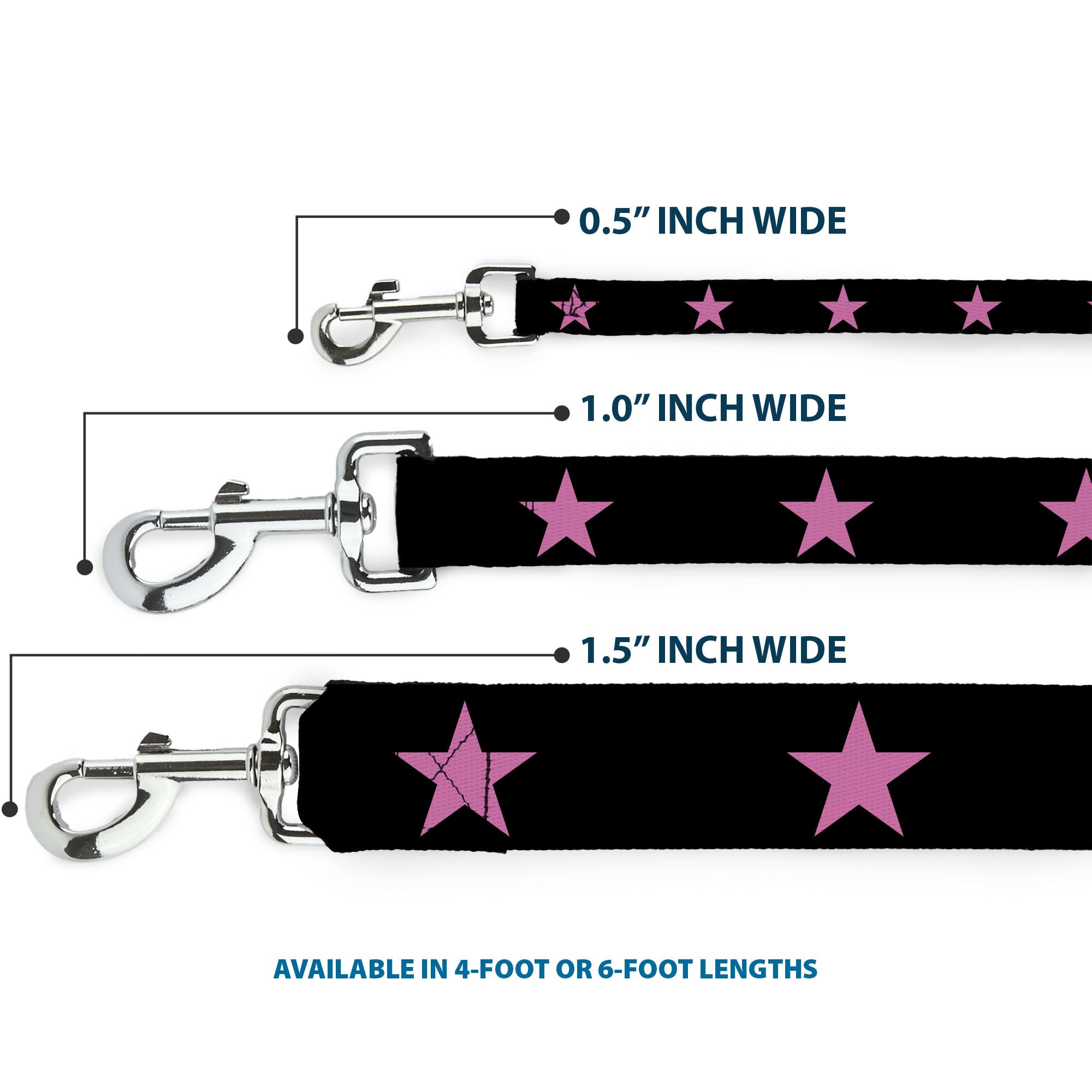 Dog Leash Star Black Pink 6 Feet Long 1.5 Inch Wide