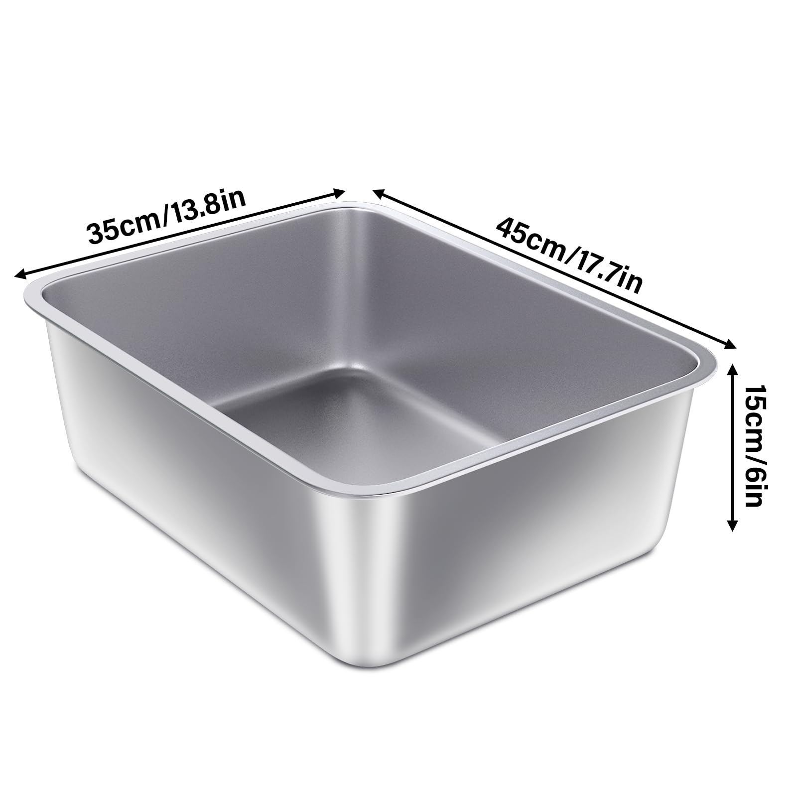 Futam Stainless Steel Litter Box, 17.7X13.8X6 Large Metal Litter Box For Kitty/Cat/Rabbits, Easy To Clean, Non Stick Litte