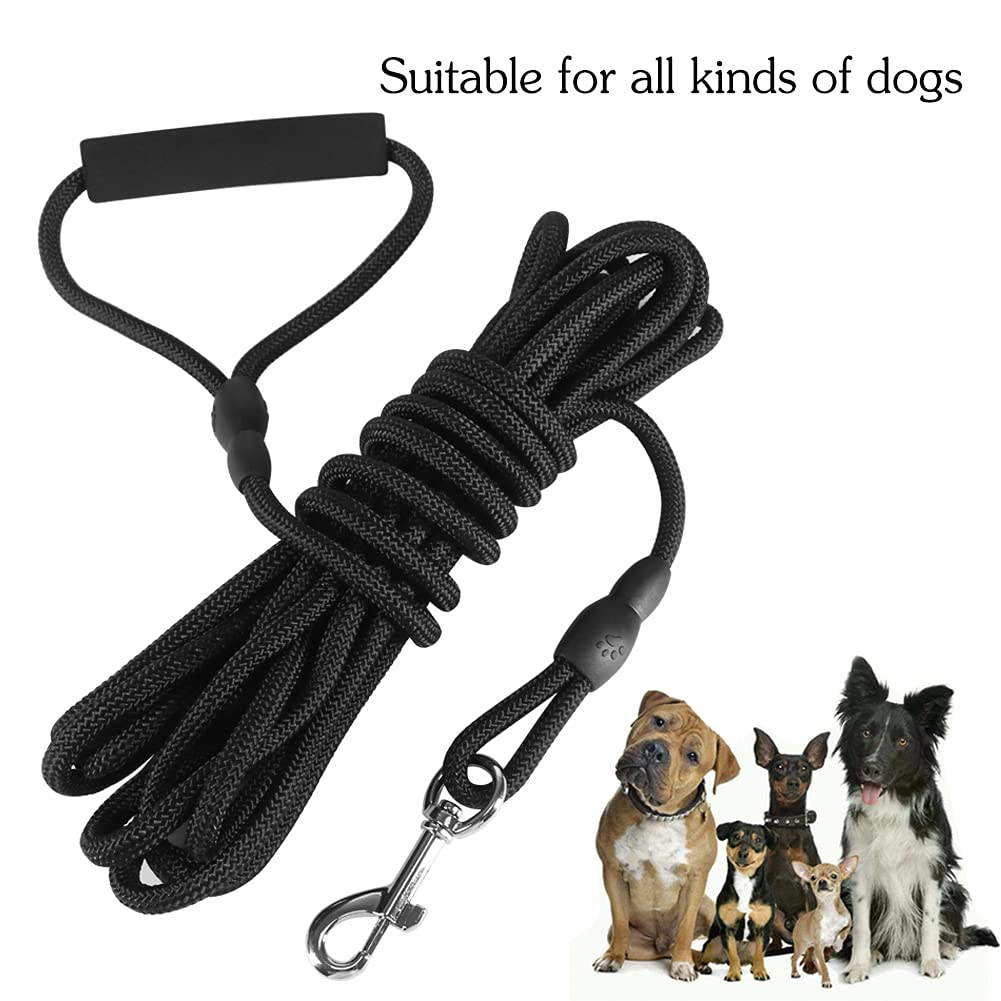 Vivifying Long Dog Leash, 20Ft Floating Dog Training Leash, Check Cord Rope Leash With Comfortable Handle For Outside, Hiking, Swimming, Beach And Lake (Black)