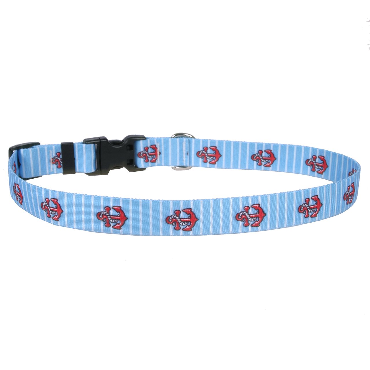 Yellow Dog Design Anchors On Blue Stripes Dog Collar Fits Neck 14 To 20'', Medium 1'' Wide