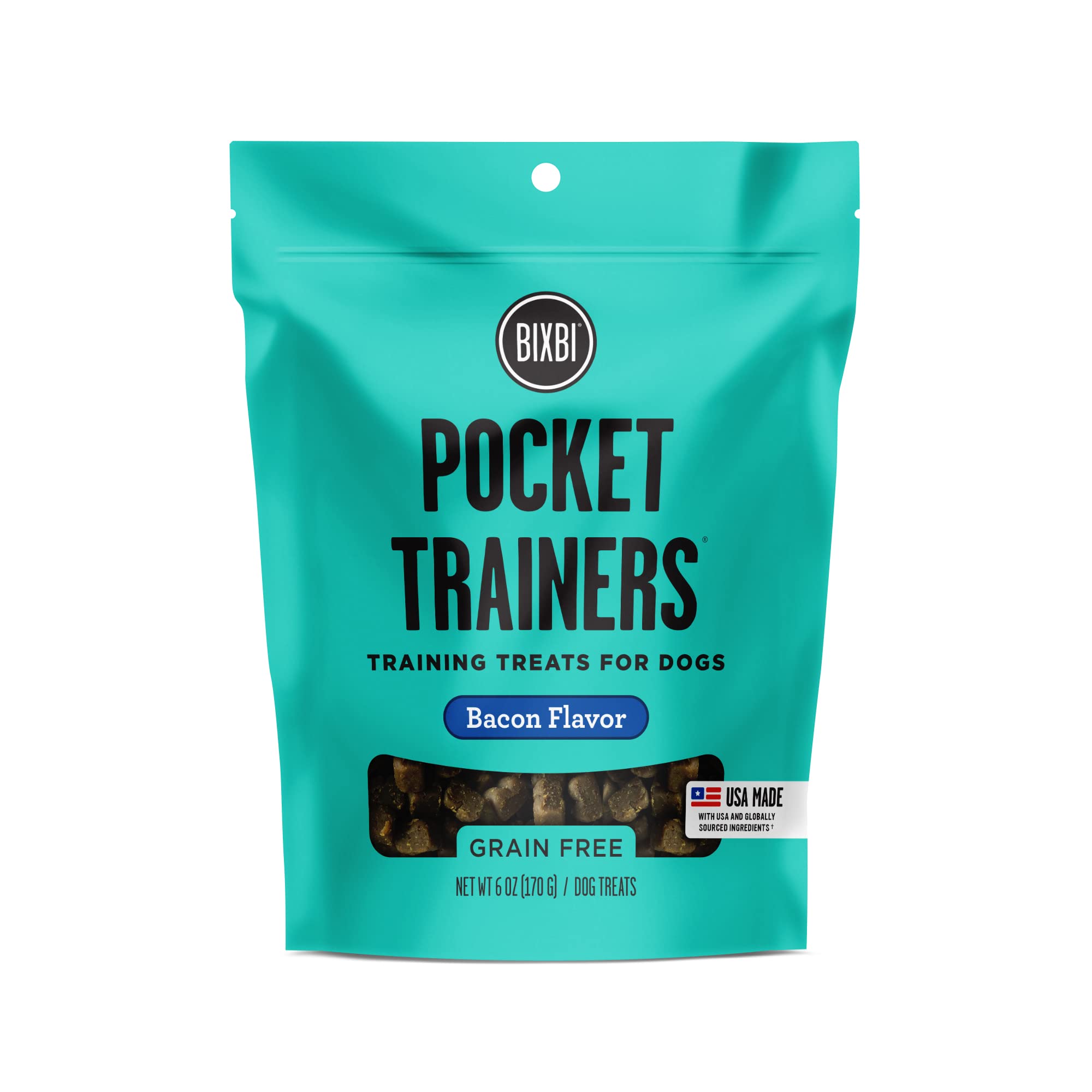 BIXBI Pocket Trainers, Bacon (6 oz, 1 Pouch) - Small Training Treats for Dogs - Low Calorie and Grain Free Dog Treats, Flavorful