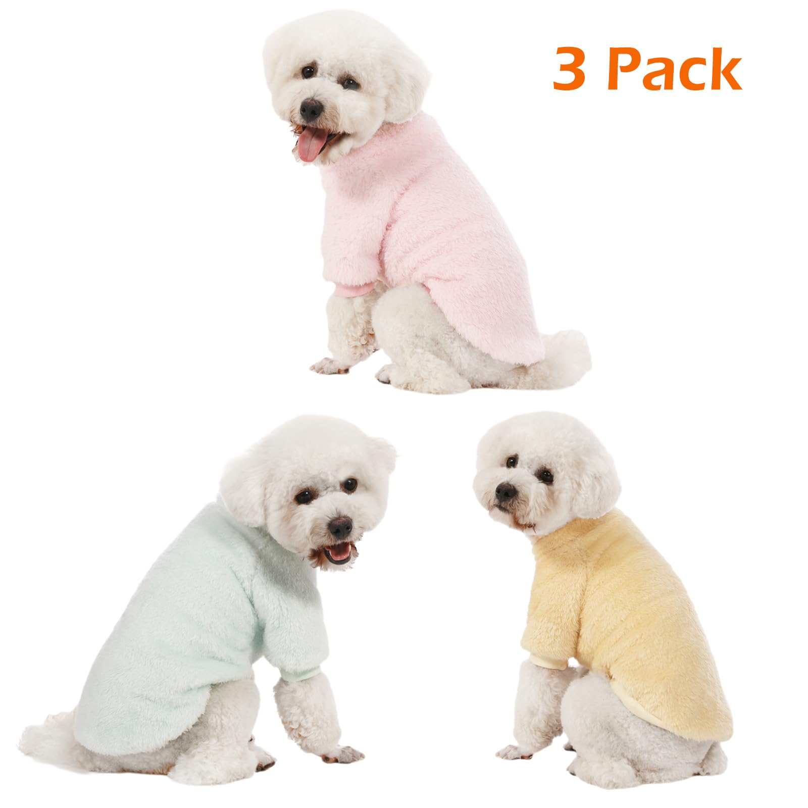 Kyaringtso Dog Sweater, 3 Pack Dog Sweaters For Small Dogs, Dog Clothes For Small Dogs Girl Boy, Ultra Soft And Warm Puppy Sweater Dog Coat For Winter Christmas (Xx-Small, Lt Pink+Lt Green+Lt Yellow)