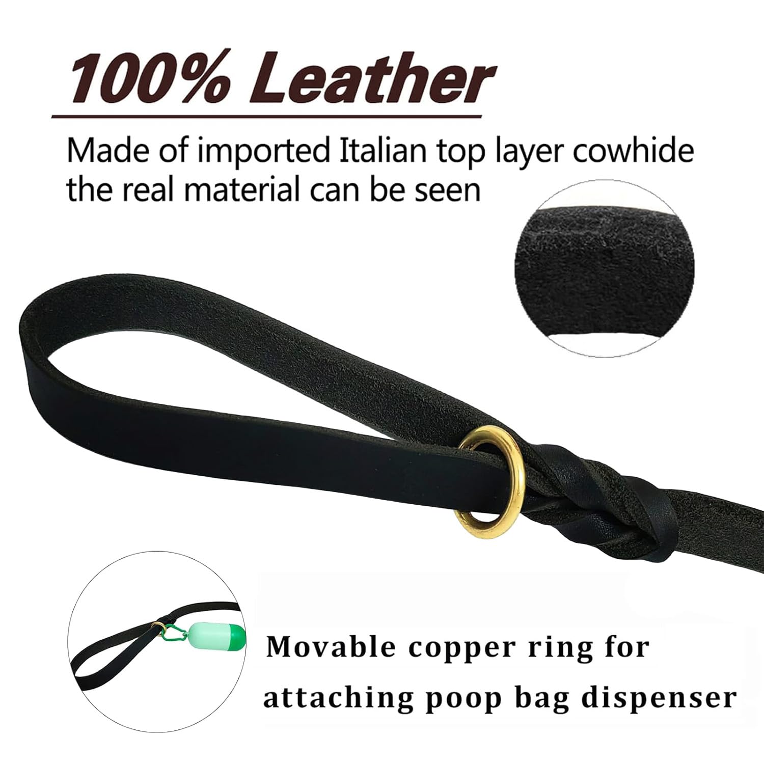 Lwbmg Leather Dog Leash, 4Ft, Black, 48 Inches X 0.75 Inches, Ideal For Small, Large Dogs, Training, Walking, Running