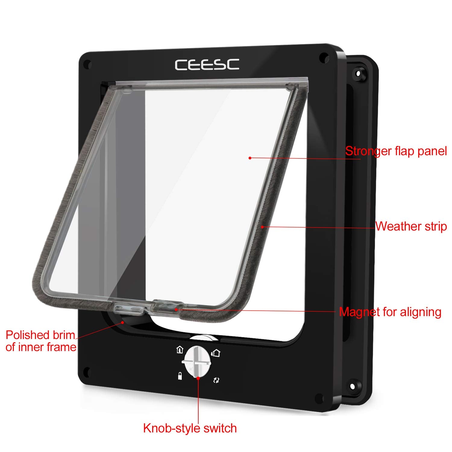 Ceesc Large Cat Doors, Magnetic Pet Door With 4 - Way Rotary Lock For Cats, Kitties And Kittens, Upgraded Version (Large, Black)