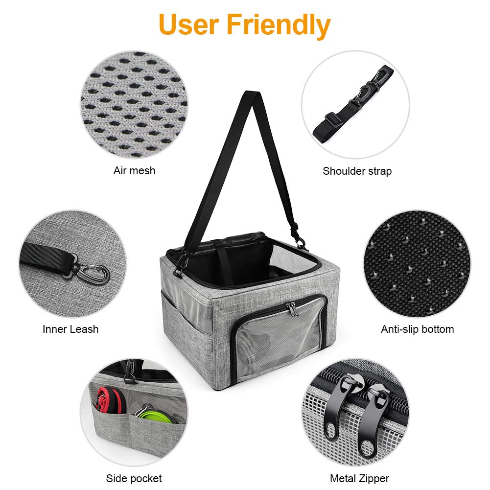 Beelike Collapsible Dog Cat Car Seat, Metal Frame Puppy Carrier For Small Medium Dog Pet Up To 15 Lbs