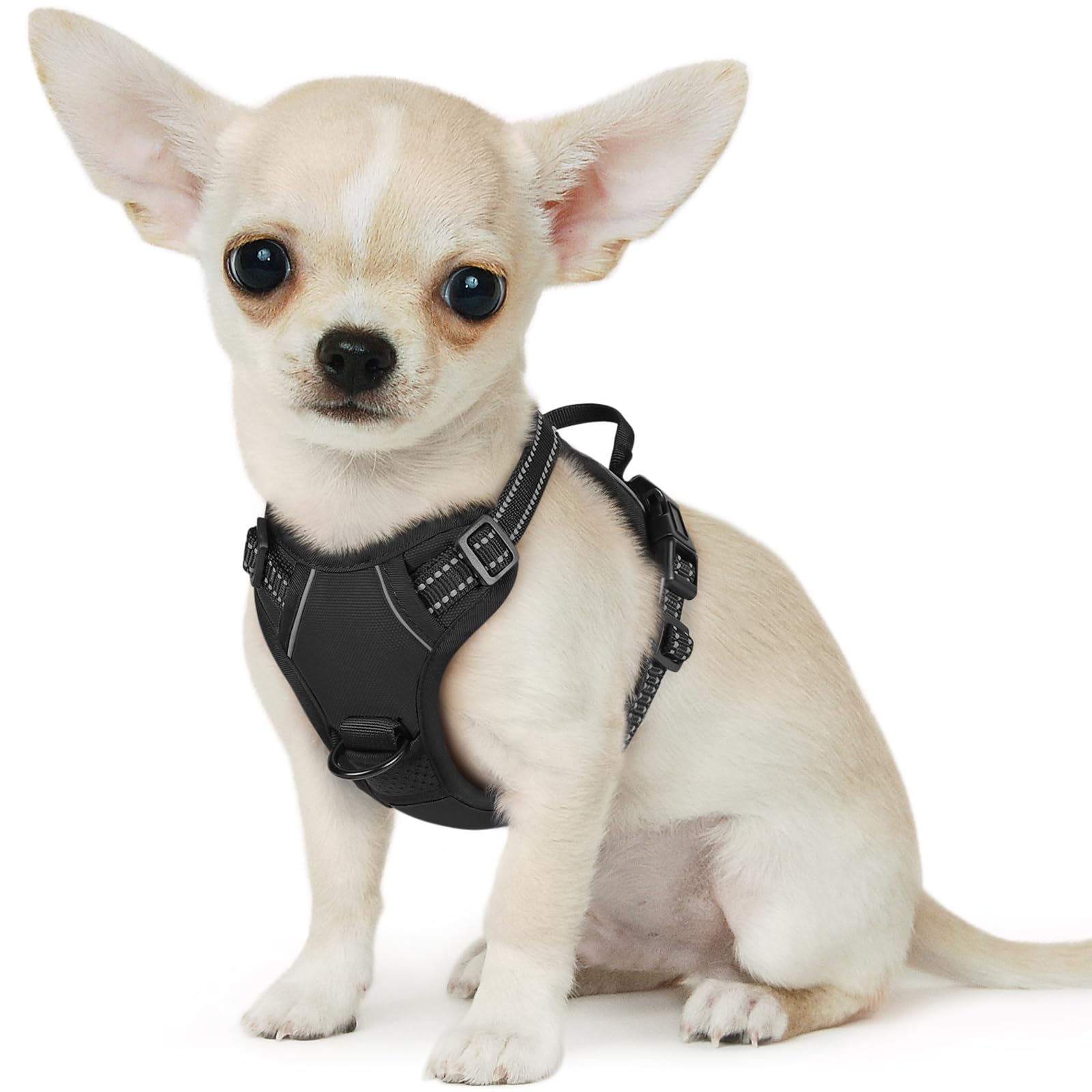 Eagloo Small Dog Harness No Pull, Service Vest With Reflective Strips And Control Handle, Adjustable And Comfortable For Easy Walking, No Choke Pet Harness With 2 Metal Rings, Black, Xs