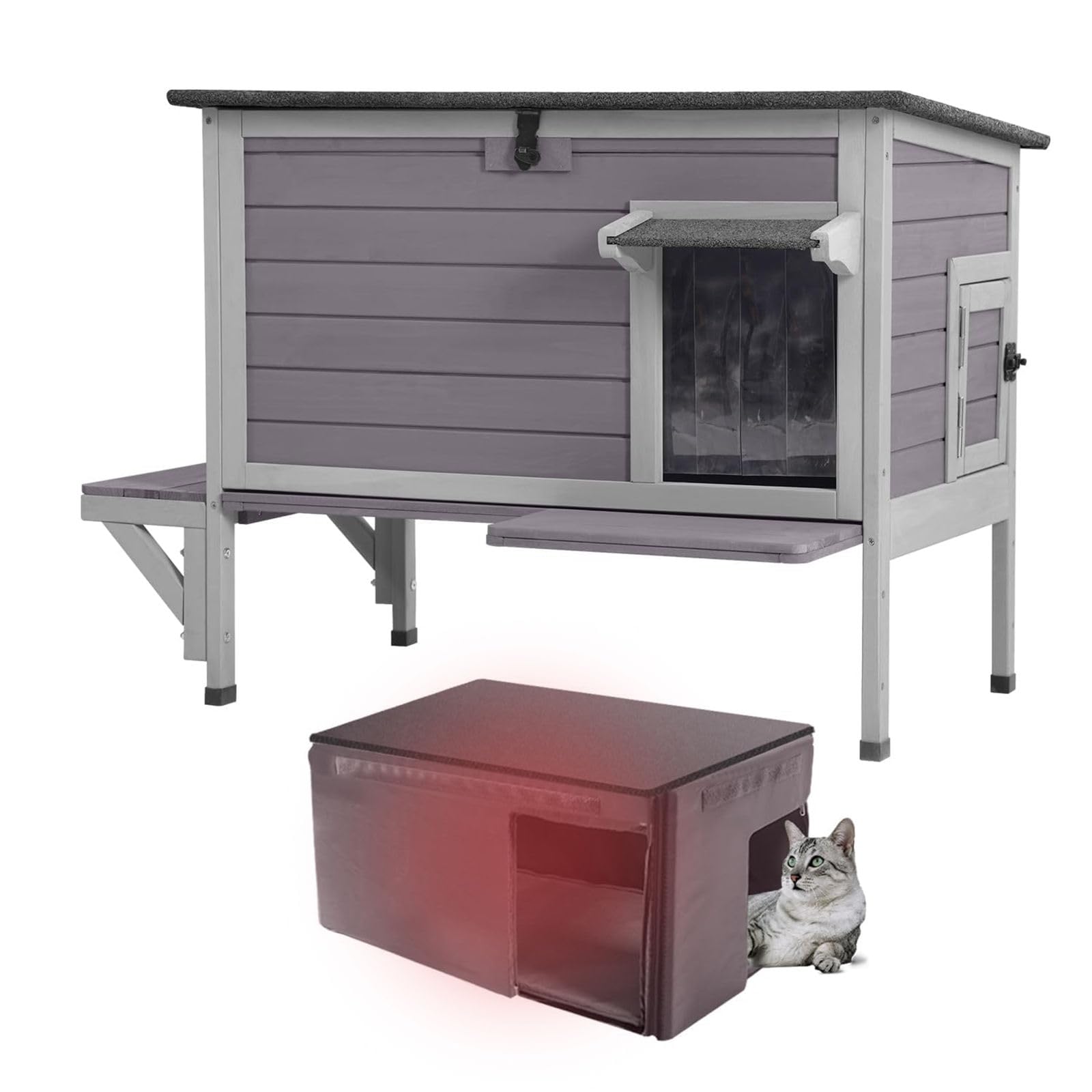 Aivituvin Cat House With Insulated Liner, Large Heated Feral Cats Shelter, Weatherproof Cat Condos For Outdoor Indoor Cats
