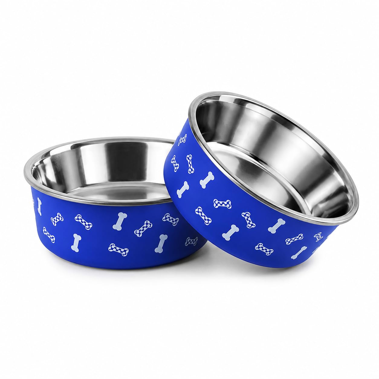 Pawpourri Printed Blue Stainless Steel Dog & Cat Bowls, Pack Of 2, 950 Ml Each | AntiSkid Pet Food & Water Bowls | Easy To Clea
