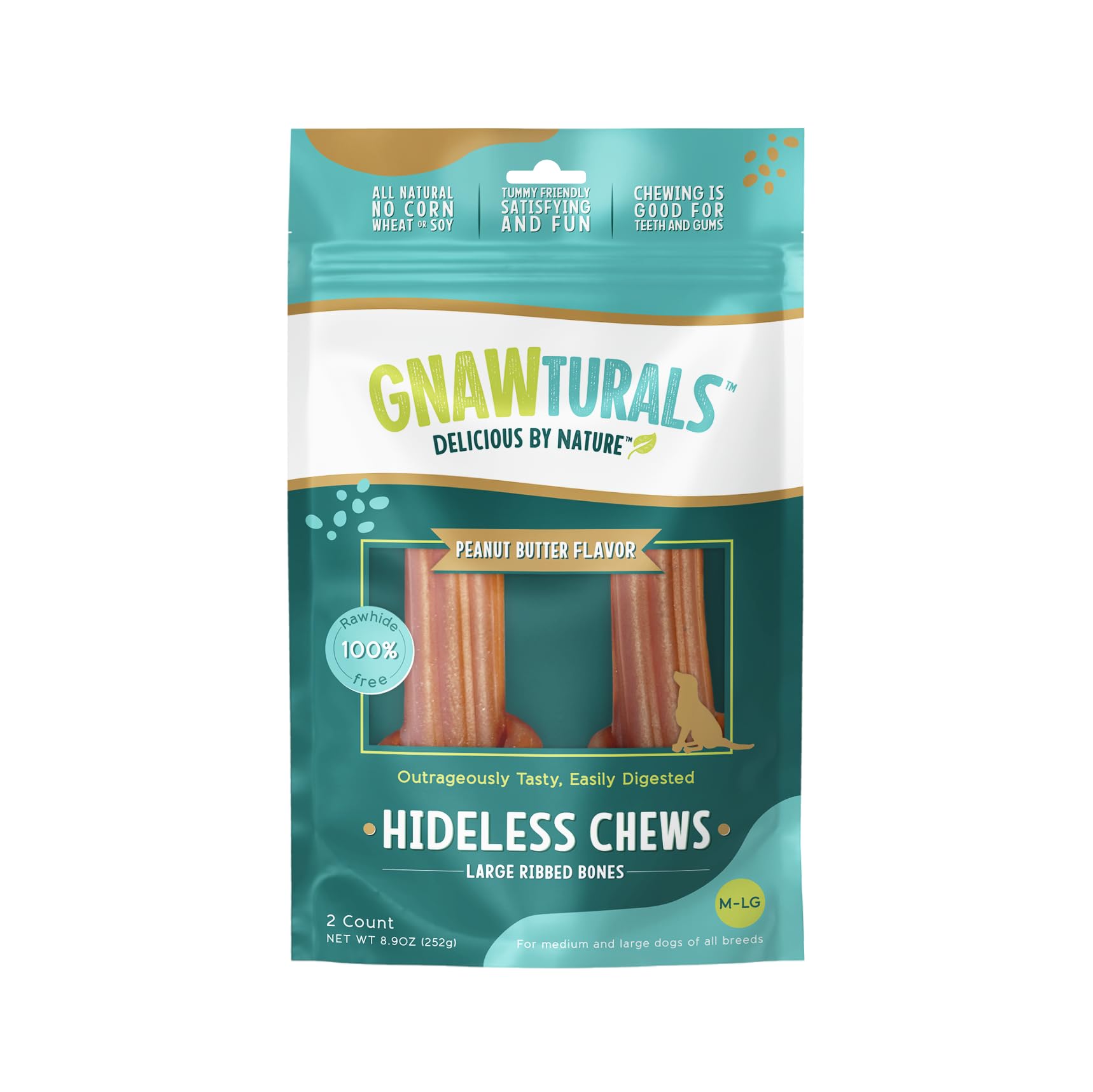 Gnawturals Rawhide Free Dog Chews | Ribbed Bones | for Large - Extra Large Dogs | Pumpkin, Psyllium Husk and Chicory Root for Ea