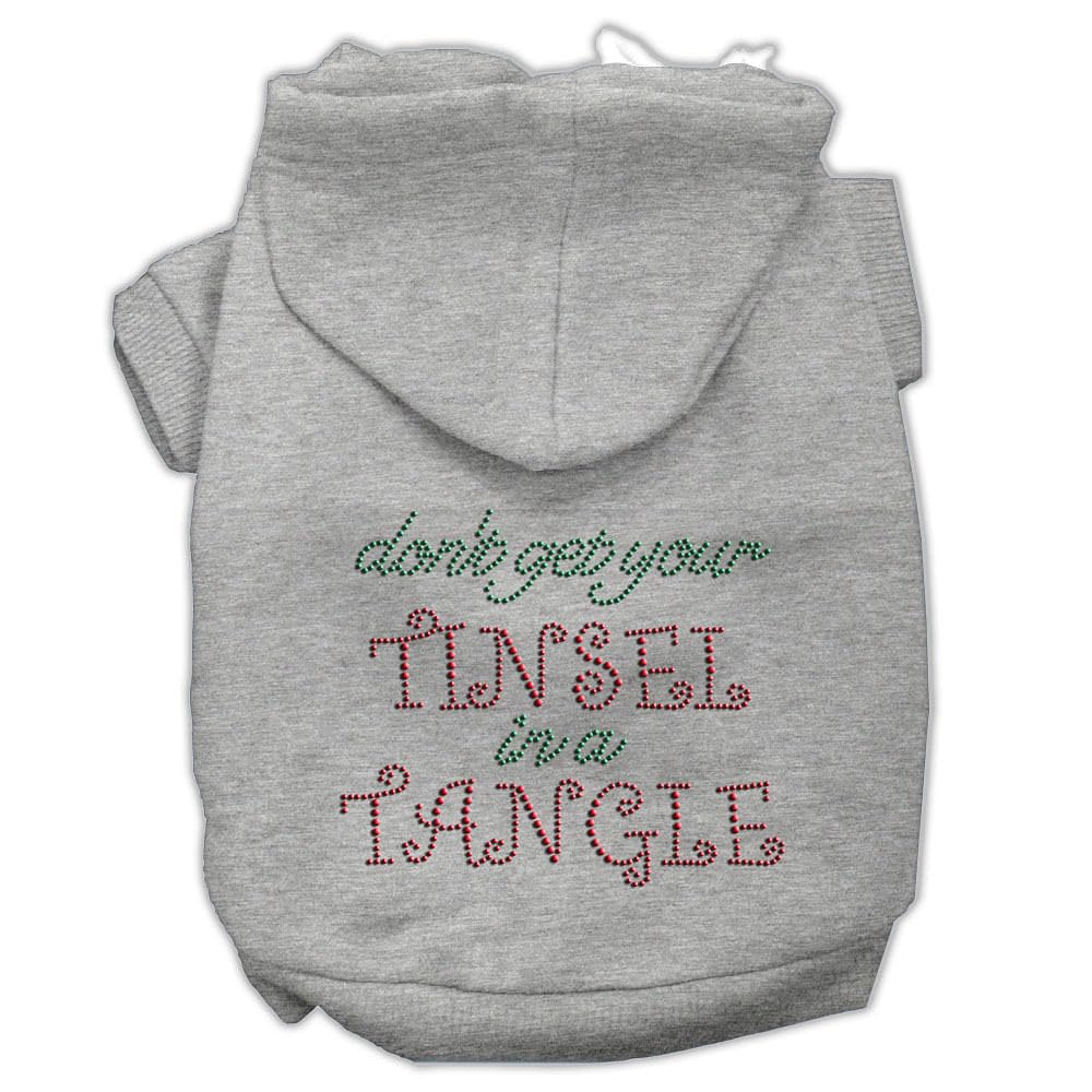 Christmas Pet, Dog & Cat Hoodie Rhinestone, 'Don'T Get Your Tinsel In A Tangle' Gray Xl (14-20 Lbs.)