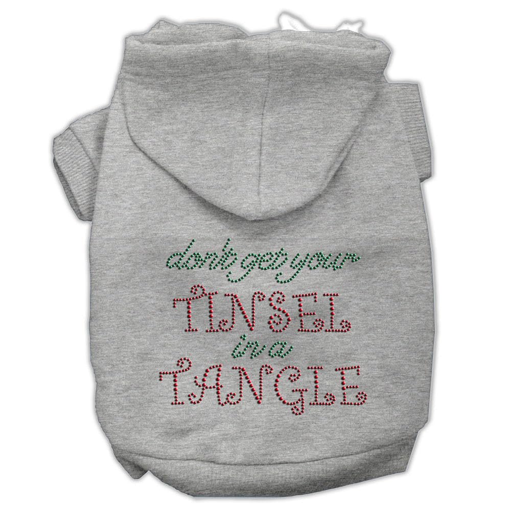 Christmas Pet, Dog & Cat Hoodie Rhinestone, 'Don'T Get Your Tinsel In A Tangle' Gray Xs (0-3 Lbs.)