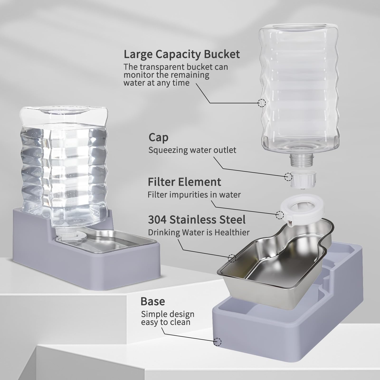 MASOCAT 8L Upgraded Automatic Large Capacity Dog and Cat Water Dispenser with Stainless Steel Bowl,100% BPA-Free,Gravity Waterer