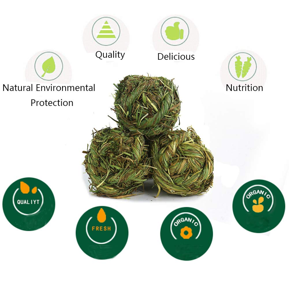 Rabbit Chew Ball Timothy Grass Grinding Small Animal Activity Play Chew Toys For Bunny Rabbits Hamster Guinea Pigs Gerbils (5Pcs)