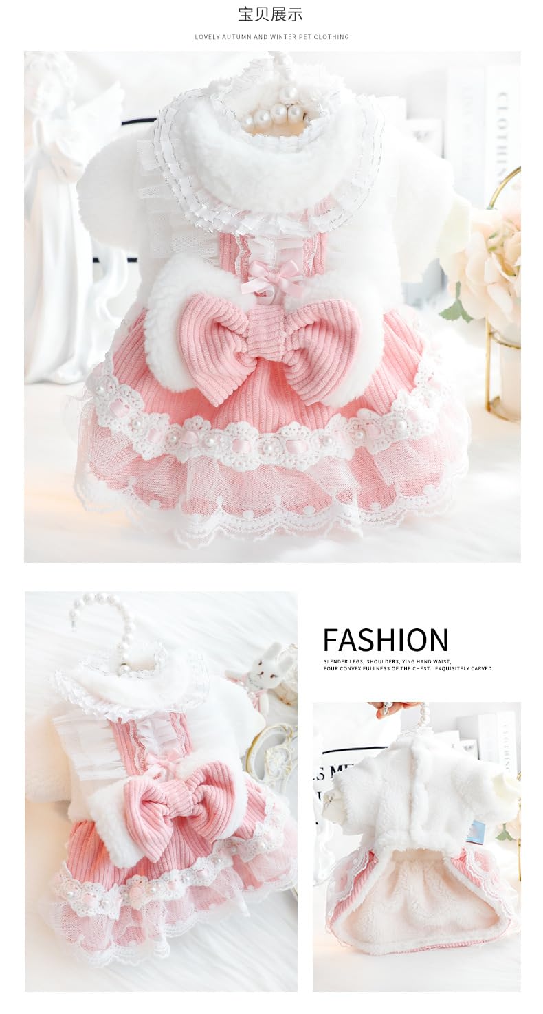 Aza Dog Princess Dresses For Small Dogs Lolita Clothes Lace Costume Bow Pet Girl Cute Coat Outfits Sunmmer Costumes (Xl,Pink)