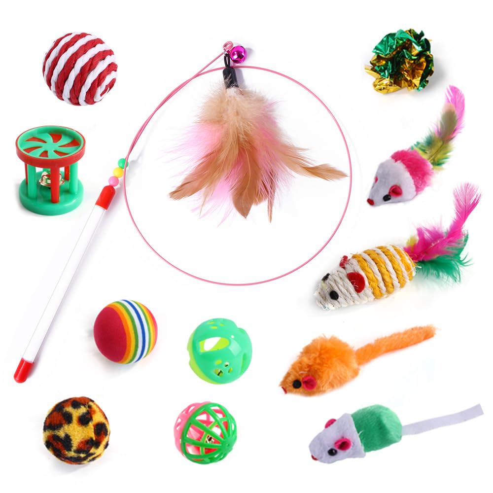 Kutkut 12 Pcs Cat Toys For Indoor Cats, Kitten Toys With Cat Wand Toy, Mint Catnip Toys For Cats With Crinkle Cat Toy Mouse Cat 