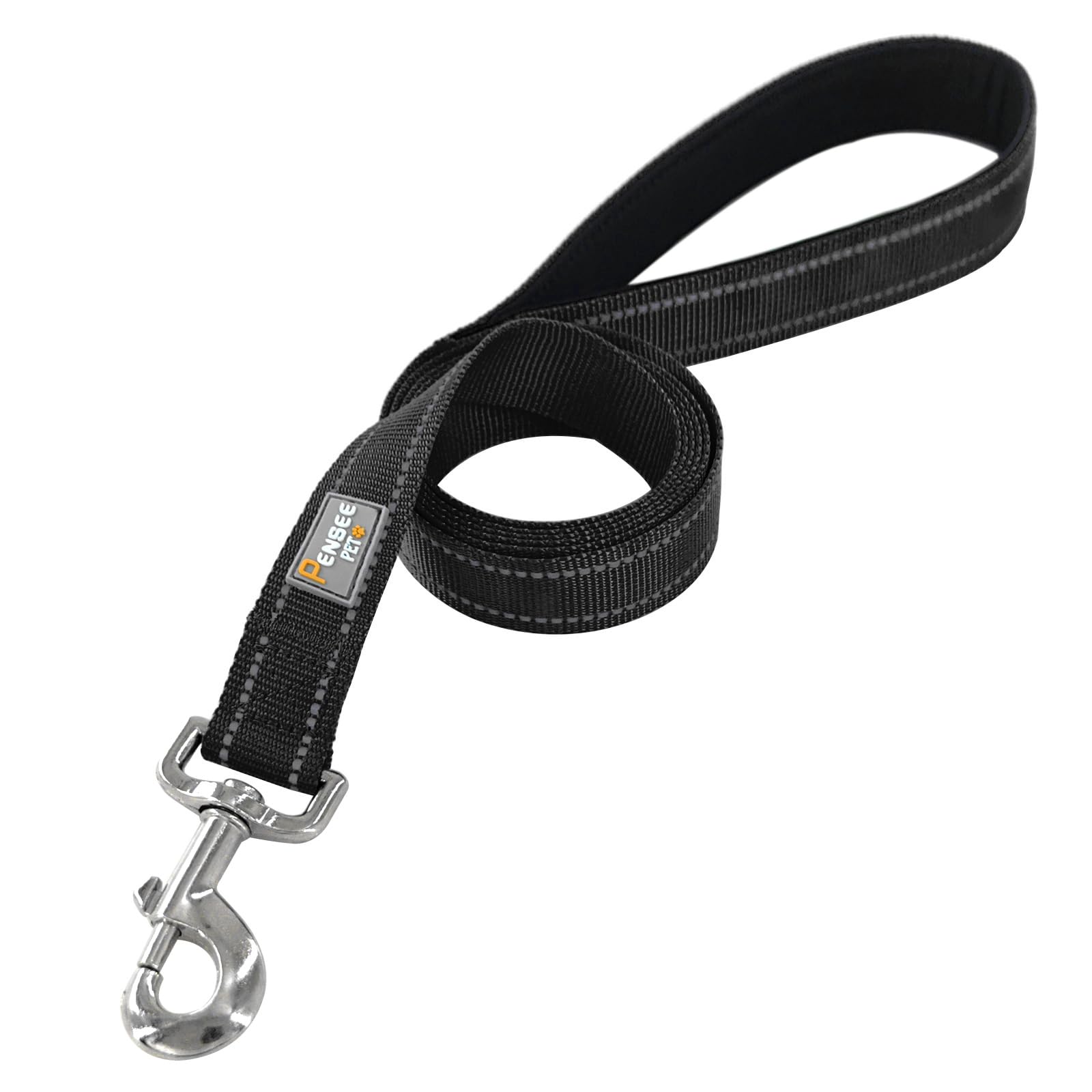 Penseepet Dog Leash 6 Ft Padded Handle Nylon Reflective Dogs Leashes For Large Dogs Black