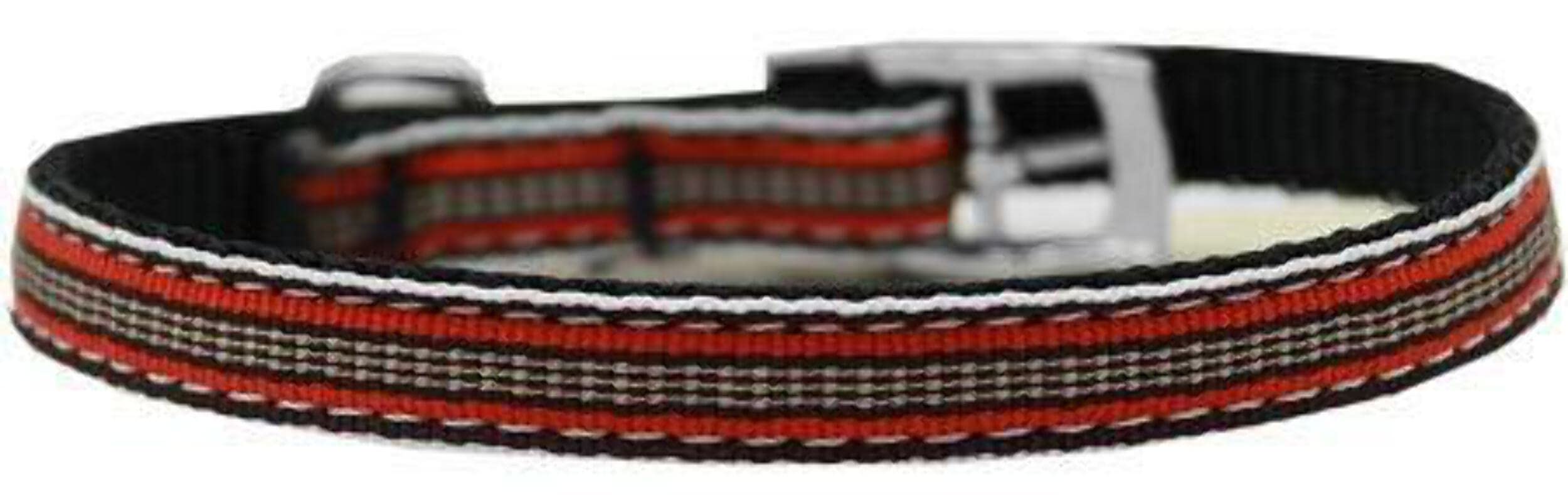 Mirage Pet Products Preppy Stripes 3/8&quot; Nylon Dog Collar with Classic Buckle, Size 14, Red/White