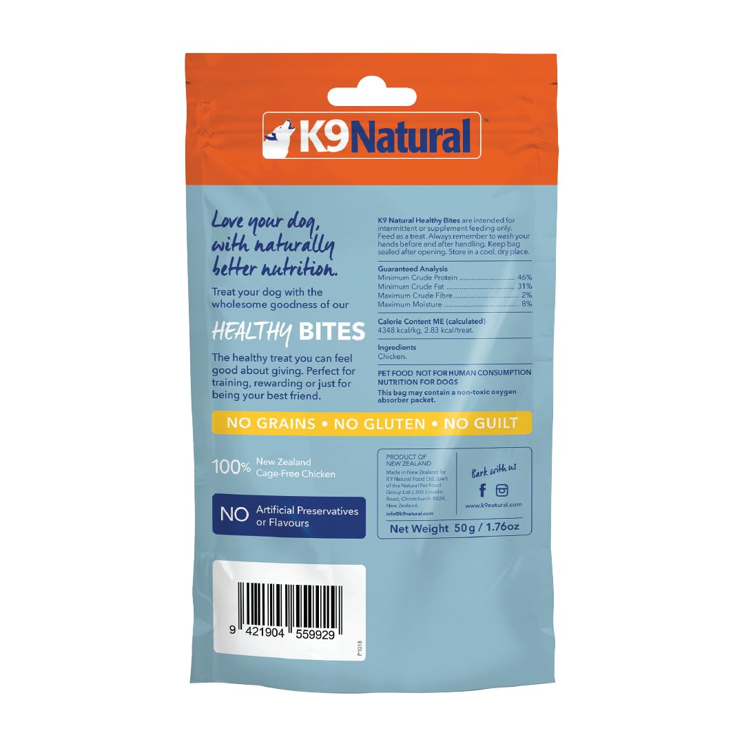 K9 Natural - Grain Free Freeze Dried Dog Treats - Chicken Bites, 1.76oz