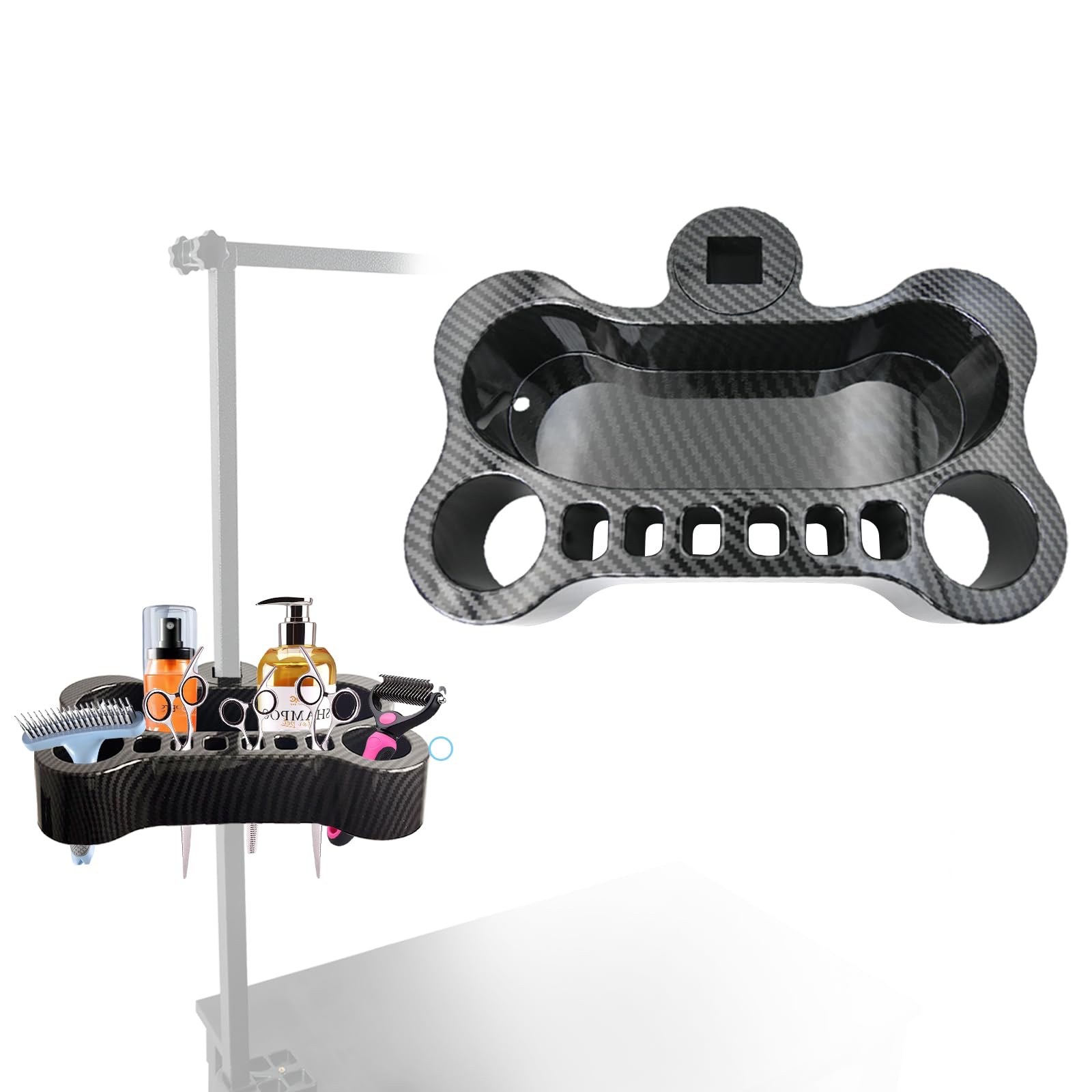 Huioqwe Adjustable Pet Grooming Organizer For Scissors, Brushes And Tools - Rotatable Multi-Compartment Grooming Arm Stand