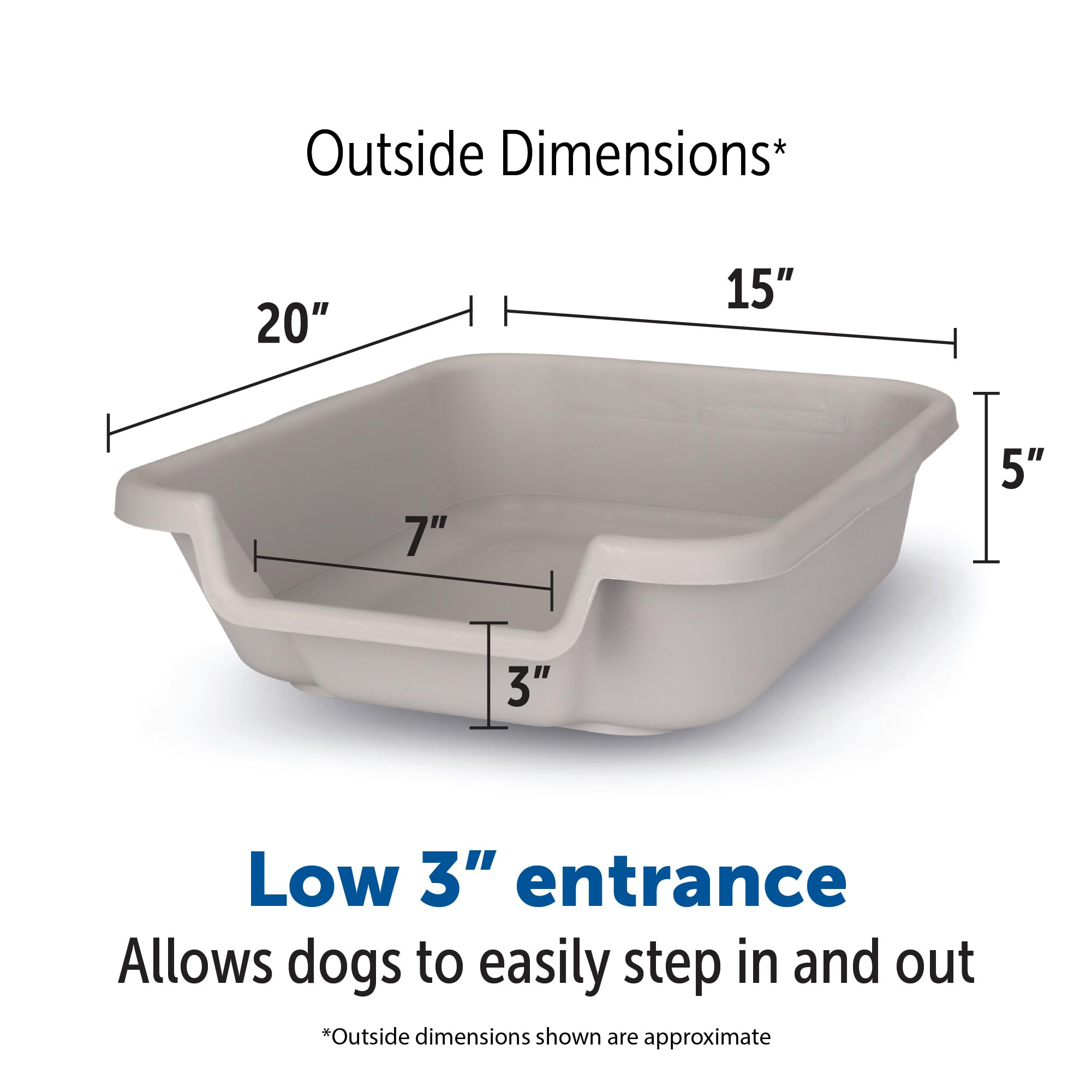Puppygohere Small Gray Litter Box, Durable & Pet Safe, Open Top Entry, Comfortable For Dogs Up To 6 Lbs