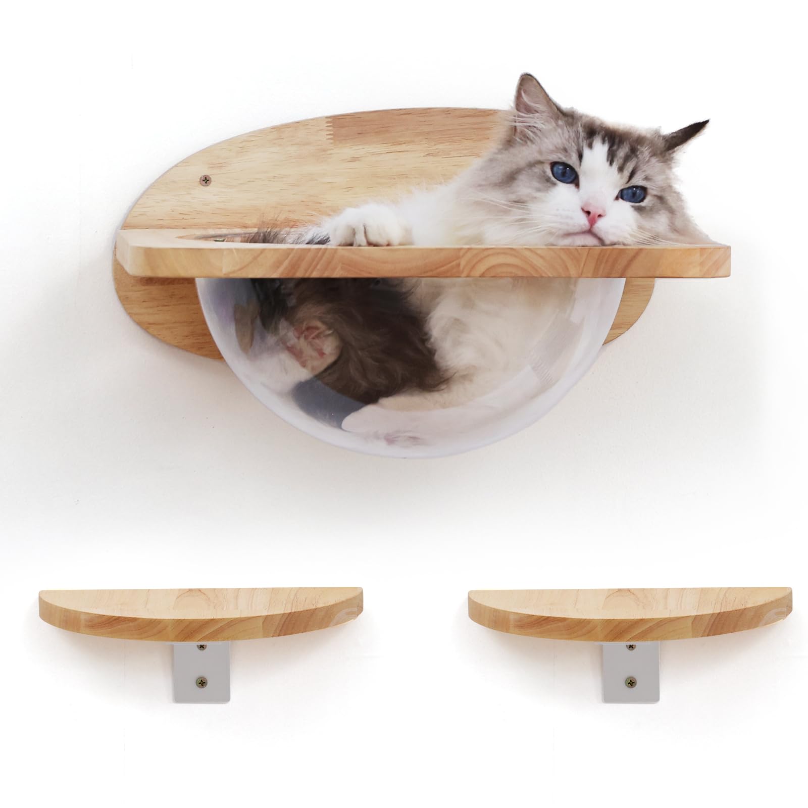 Fukumaru Cat Wall Furniture Set, Transparent Capsule Kitten Walls Shelves With 2 Pcs Pedals - Premium Kitty Bed For Sleeping, Pl