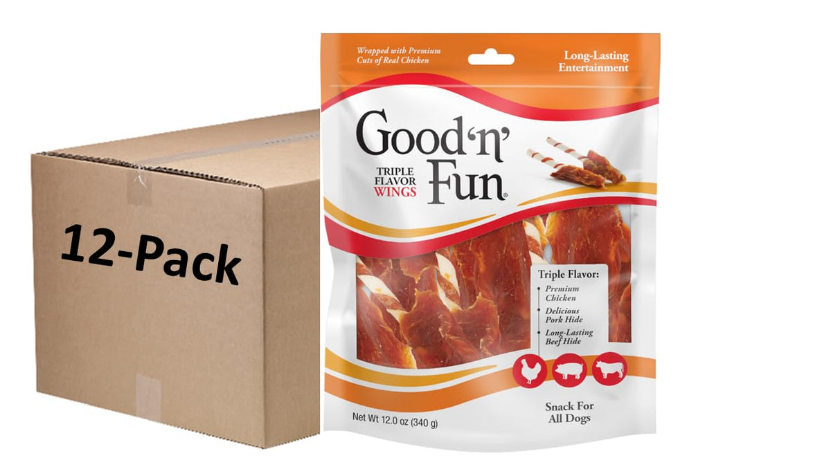 Good N Fun Triple Flavor Wings Chews For All Dogs, Treat Your Dog To Long-Lasting Chews Made With Chicken, Pork Hide And Beef Hi
