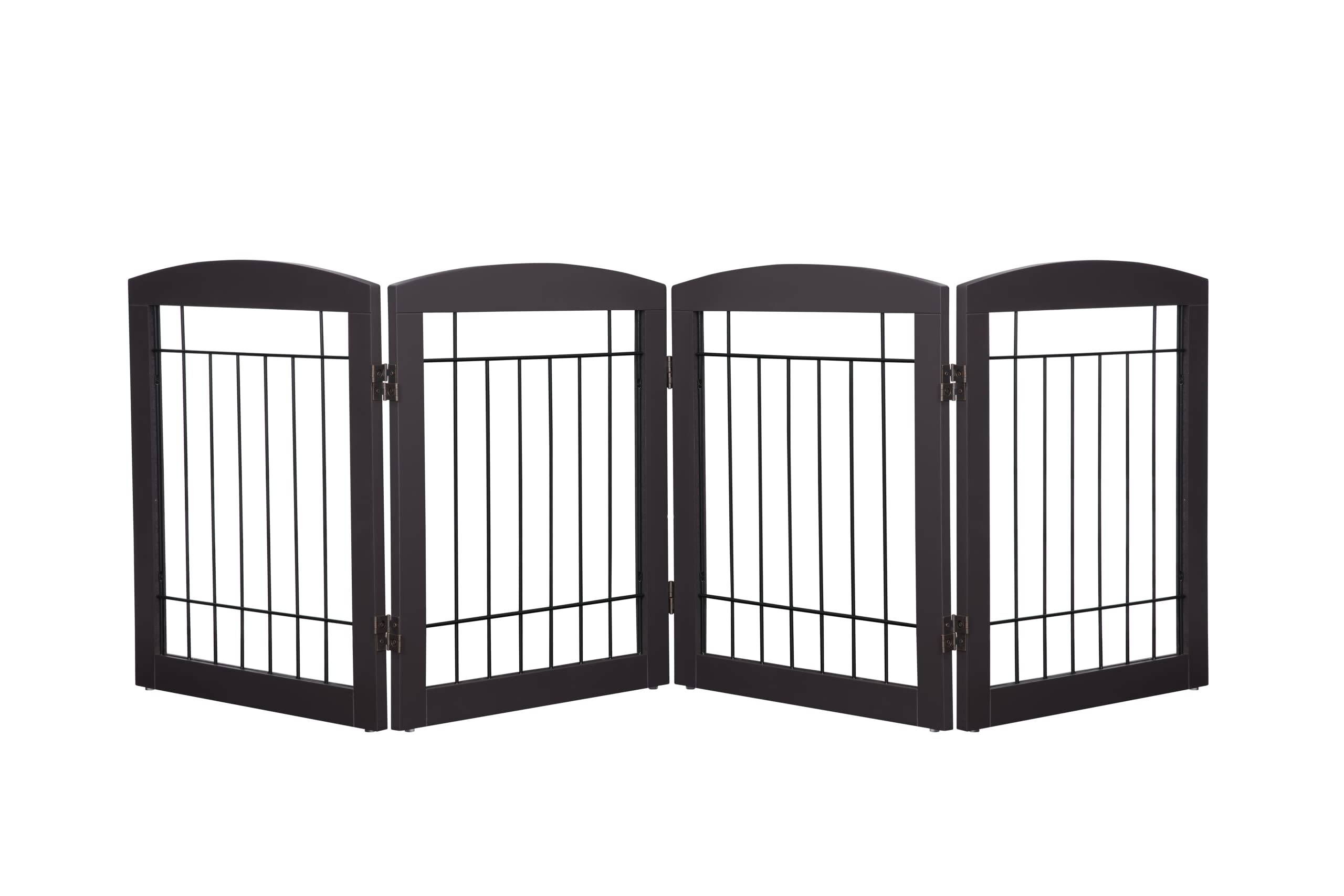 Pawland Dog Gate For The House Doorway Stairs Foldable Freestanding Indoor Pet Gate For Dogs Wooden Puppy Safety Fence 80' Wide 24' Height 4 Panels, Espresso