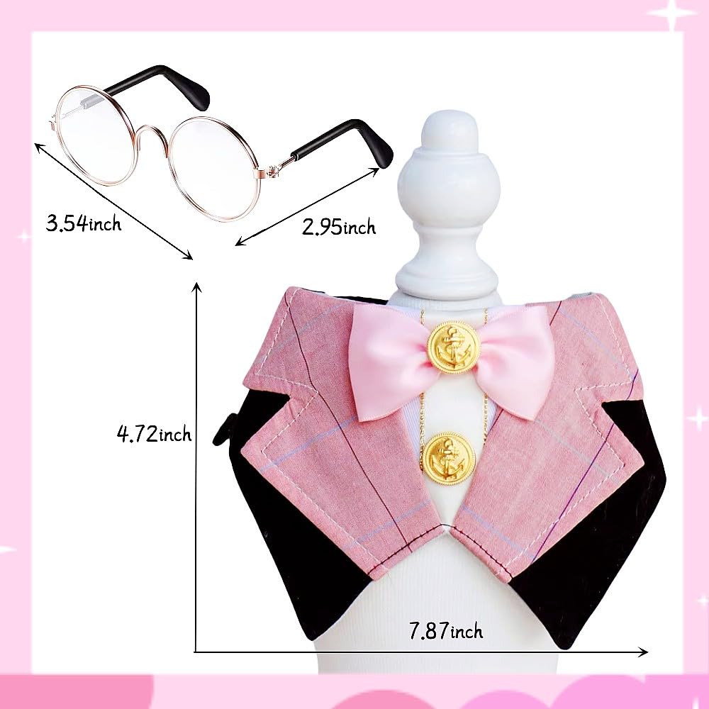 Gallarato Dog & Cat Formal Wedding Bandana Collar With Bow Tie & Sunglasses (Pink)
