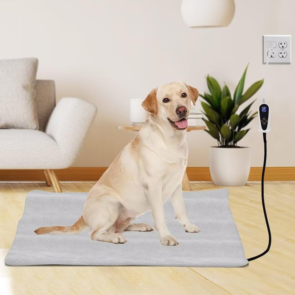 Pet Heating Pad For Cats Dogs With Timer Temperature Adjustable, Electric Heating Mat Indoor, Adjustable Warming Mat, Waterproof Heated Bed With Chew Resistant Steel Cord,Pet Heated Mat