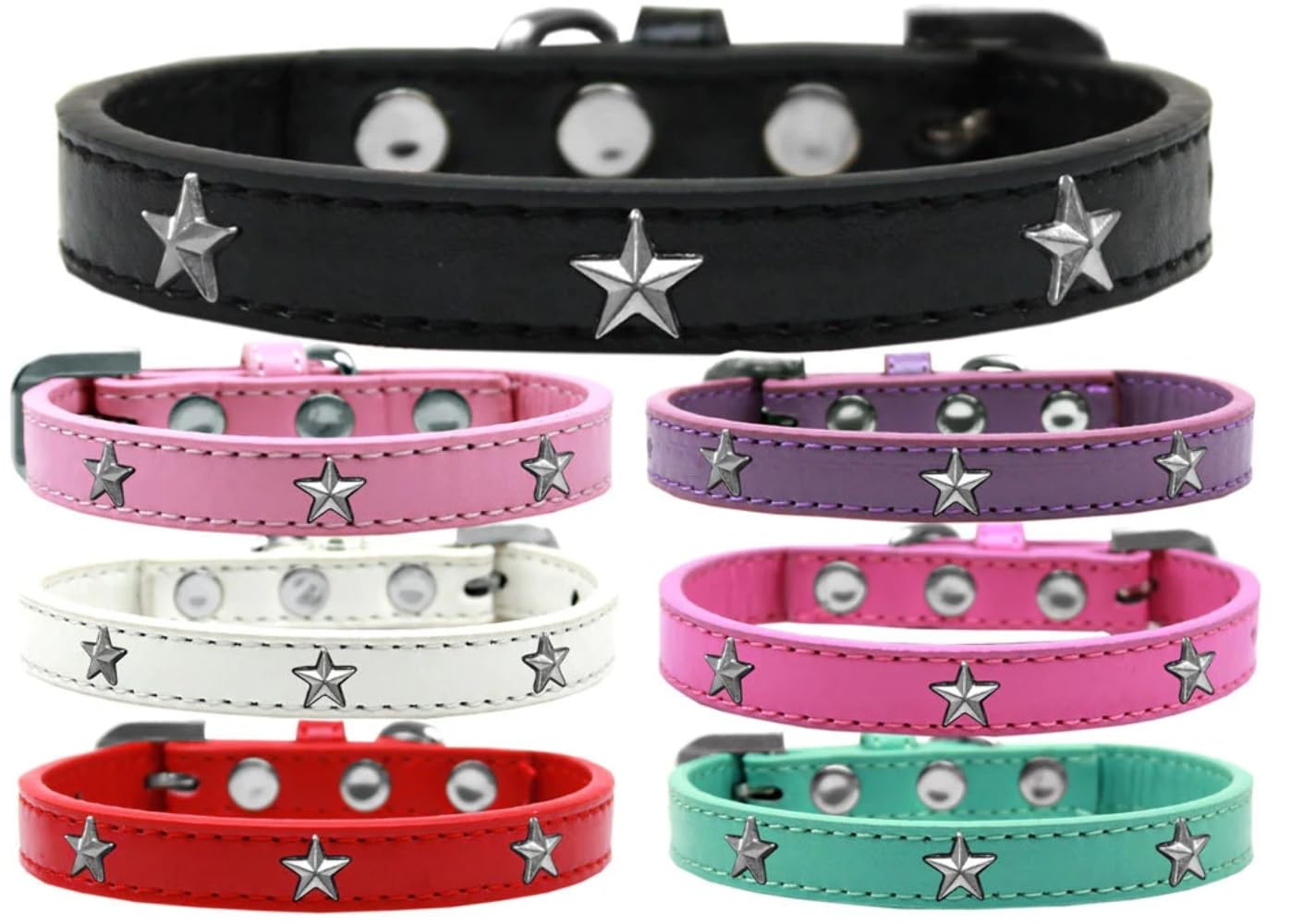 Dog, Puppy & Pet Widget Fashion Collar, Silver Star White 12