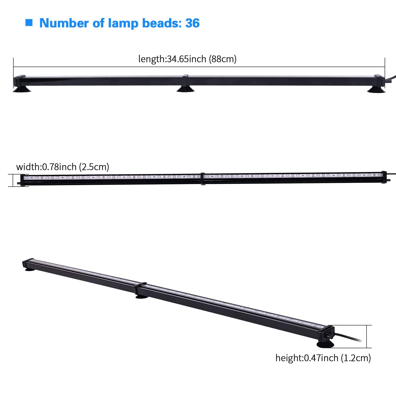 Szminiled Submersible Aquarium Light, Fish Tank Light With Air Bubble Hole, Rgb Color Changing Brightness Adjustable Ip68 Waterproof Remote Control Led Light For Aquarium Fish Tank 35 Inch