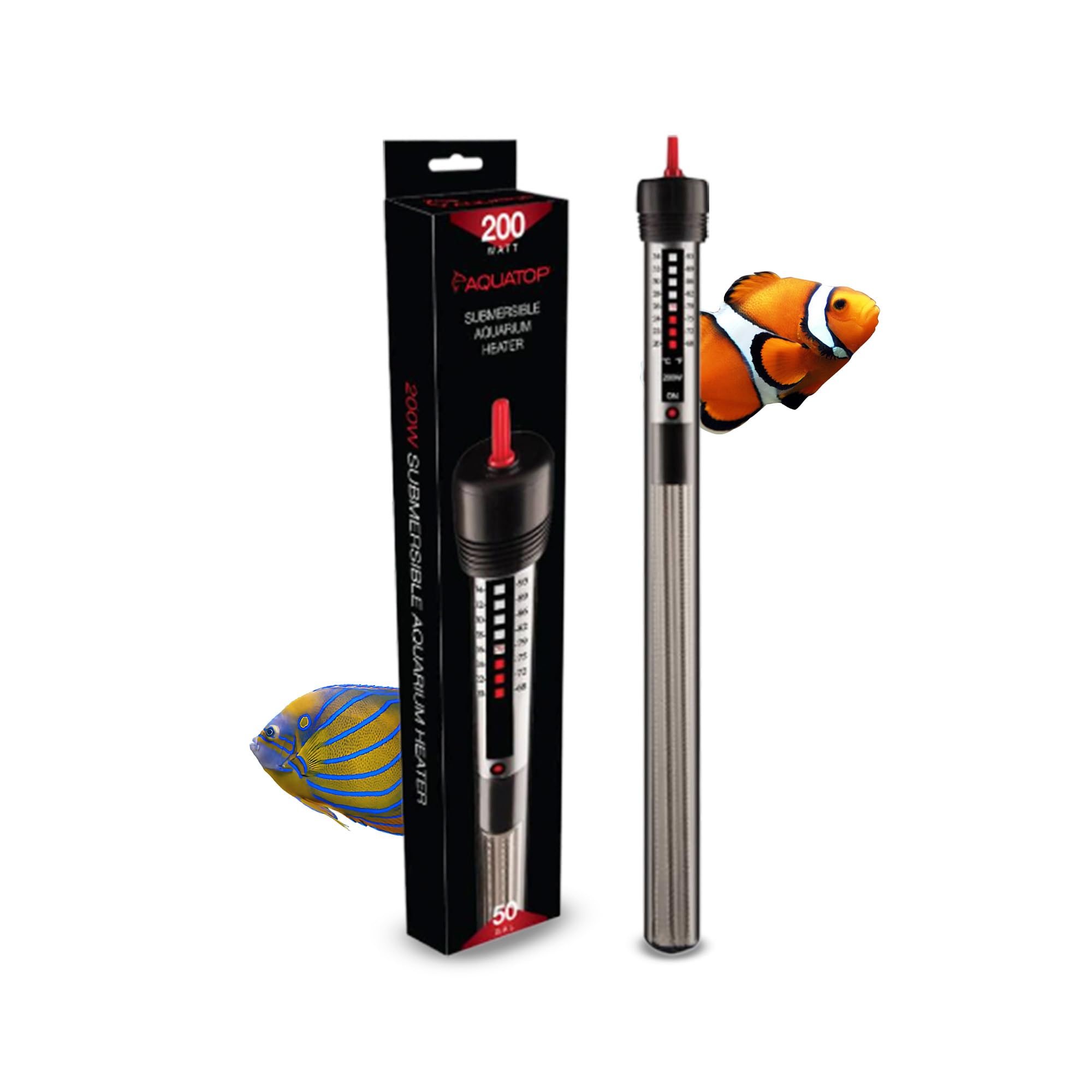 Aquatop 200W Submersible Aquarium Heater, Adjustable Temp for 50 Gallon Tanks, Black, Model GH-200WMKII, Freshwater & Saltwater Use