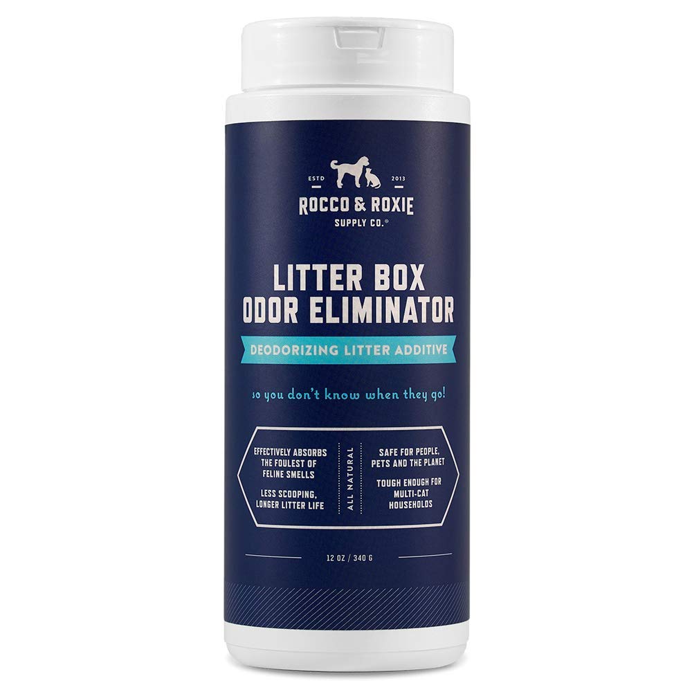 Rocco & Roxie Litter Box Odor Eliminator, Best Natural Urine Deodorizer For Cat Litter Boxes Cats Smell Control, Odor Absorber, Safe For Kitty, 12 Oz
