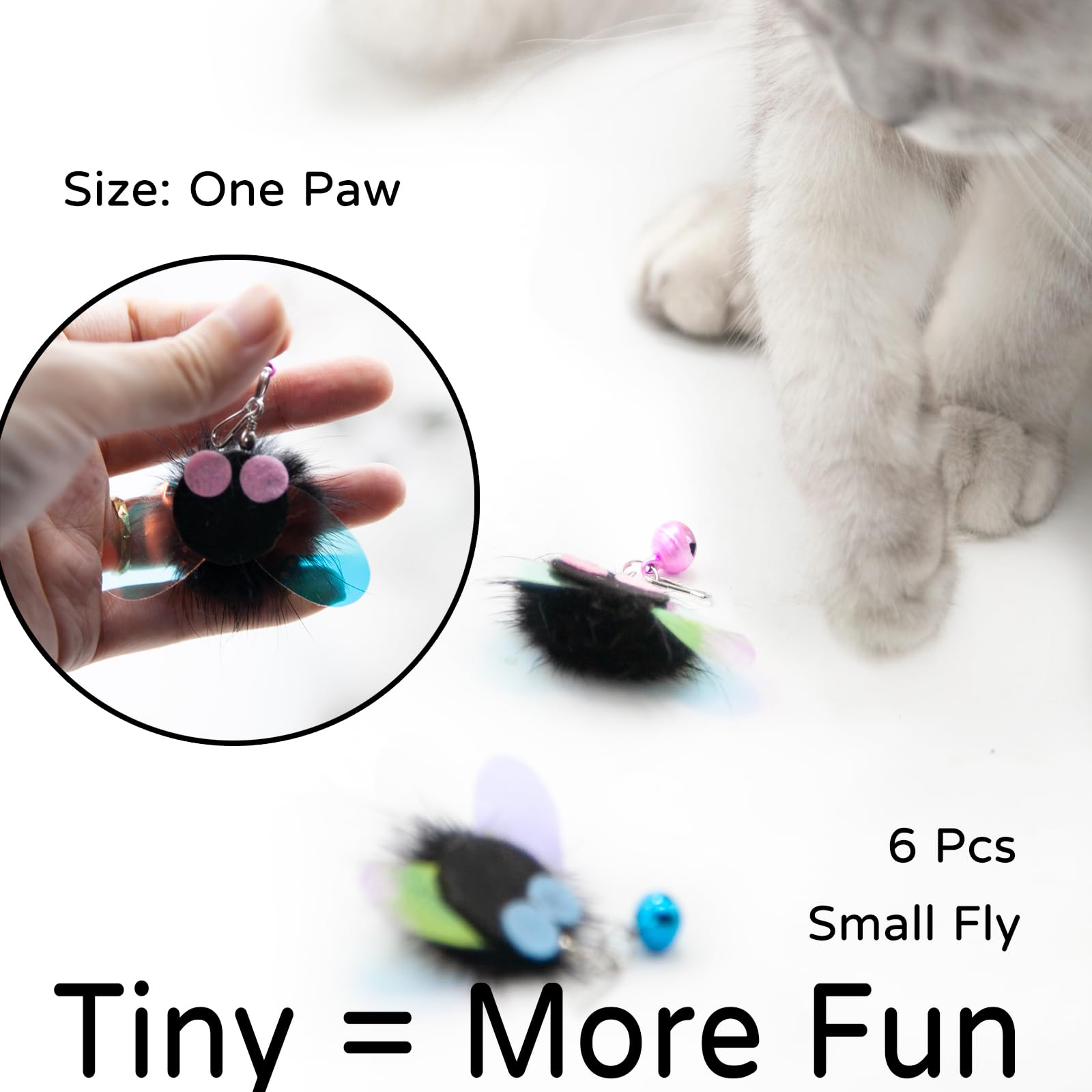 Mooipur Cat Toy Insect Replacements, 6 Pcs Small Fly Set For Cat Wand Toys, Cat Door Hang Toys, Bug Refills With Bells, Handmade