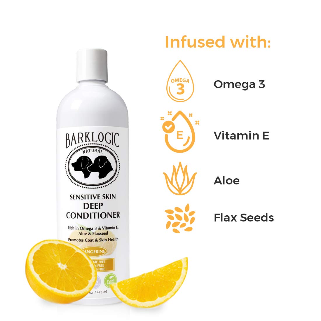 Barklogic Sensitive Skin Deep Conditioner, Tangerine, 16 Fl Oz - Grooming Essentials For A Quality Coat - No Parabens, No Phthalates, No Sulfates, No Dea & Peg, Vegan