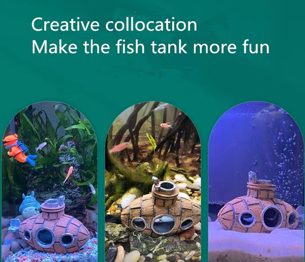 kawosun Floating Fish Tank Decoration Cute Retro Submarine Aquarium Decoration, Safe Fish Toy Betta Cichlid Gold Fish Shrimp Her