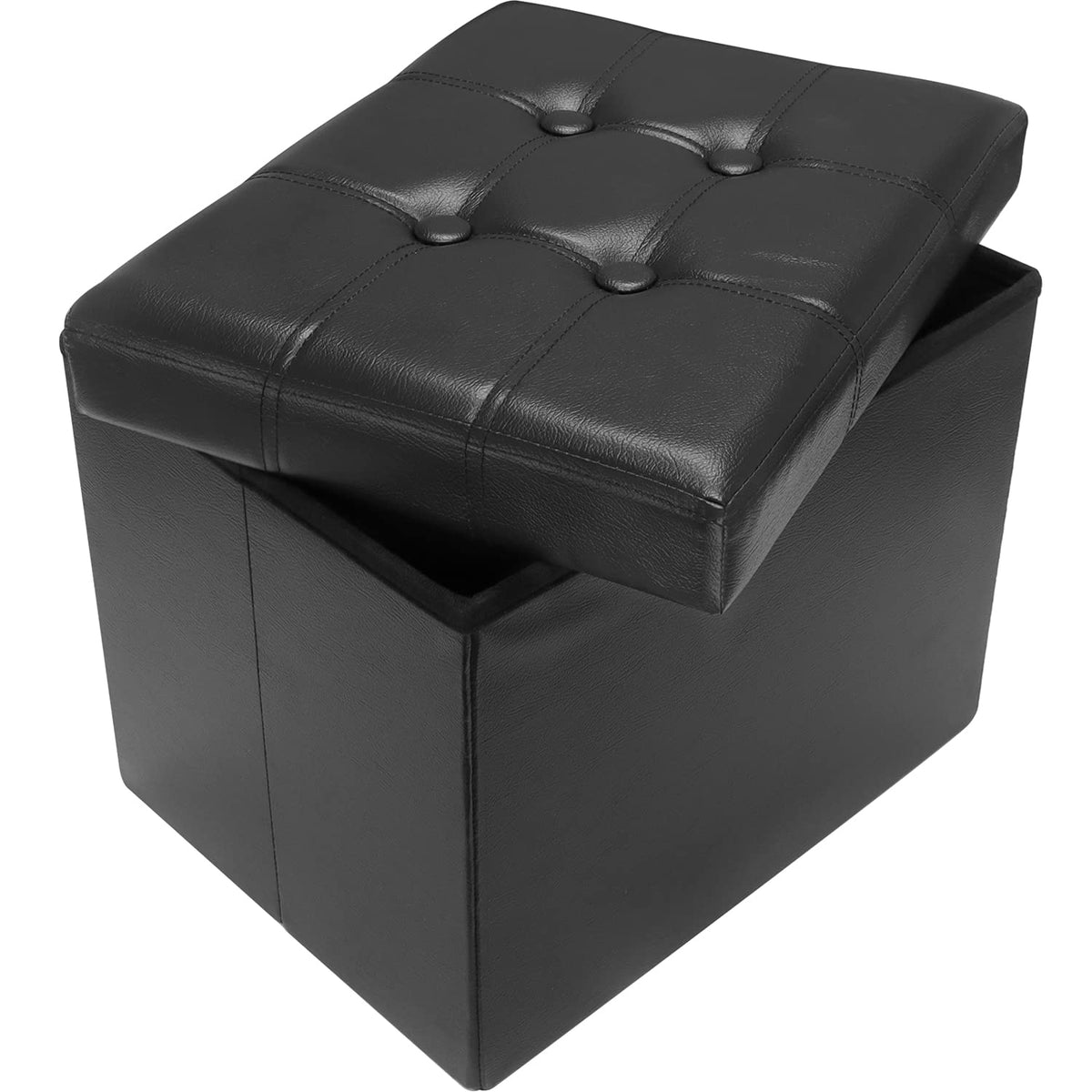 Amassmilea Folding Storage Ottoman Foot Rest Stool, 17 Inch Leather Footstool Bench, Short Ottoman Stool, Storage Foot Rest Stor