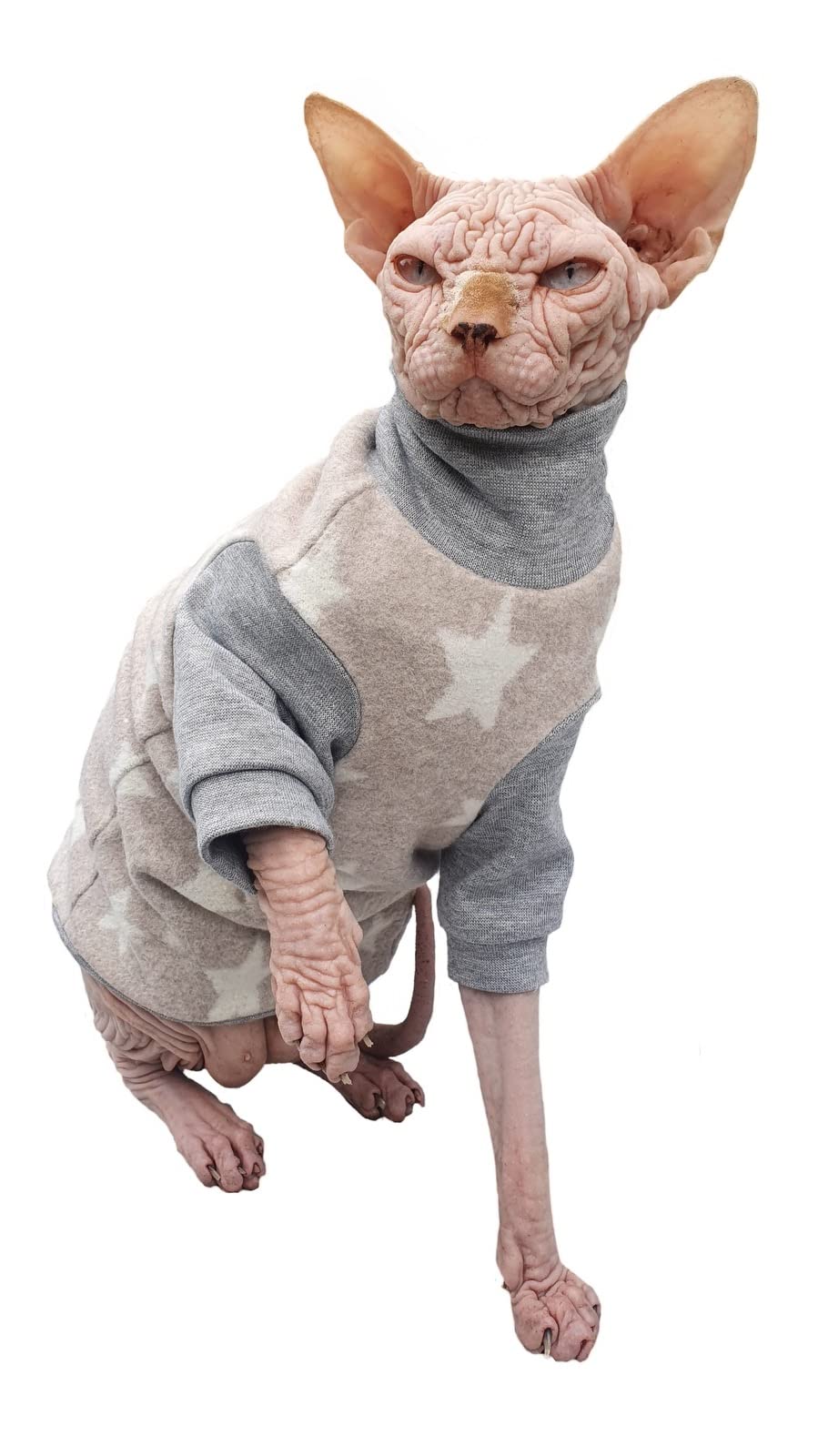 Kotomoda Hairless Cat'S Cotton Stretch Winter Sweater Sort Stars. Organic Fleece For Sphynx Cat (Medium)