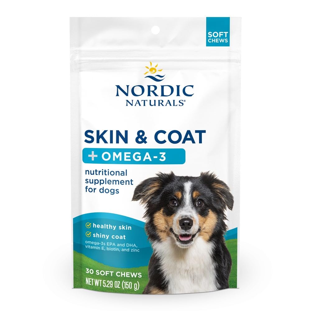 Nordic Naturals Pet Skin & Coat Soft Chews with Omega-3-30 Pork Bone Broth Flavored Soft Chews - Nutritional Support for Healthy