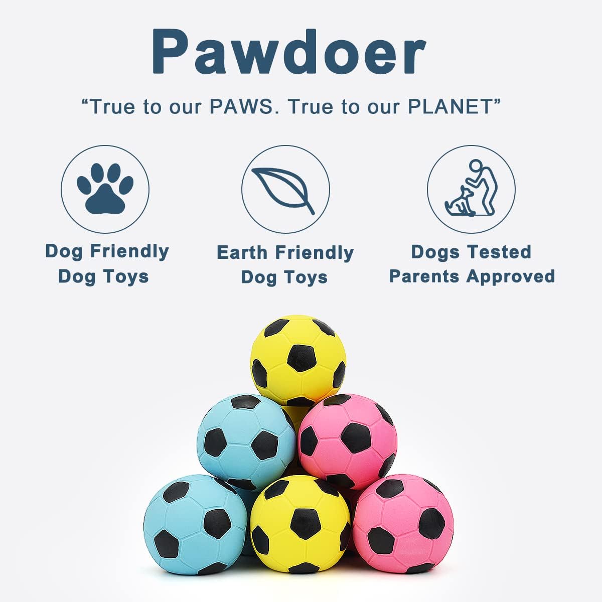 Pawdoer 2.6'' Squeaky Dog Ball For Medium Dogs, Soft Latex Rubber Squeaky Dog Toys, Cute Bounce Pet Squeak Toys Play Fetch Footb
