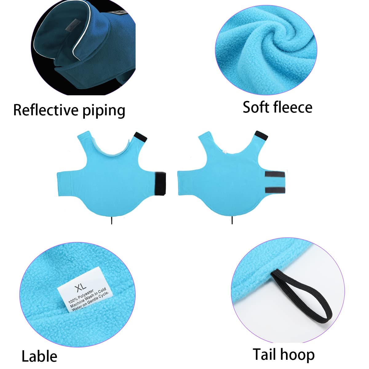 Fleece Dog Coat Pet Jacket Reflective For Cold Weather For Extra Large To Small Pets(Blue,L)