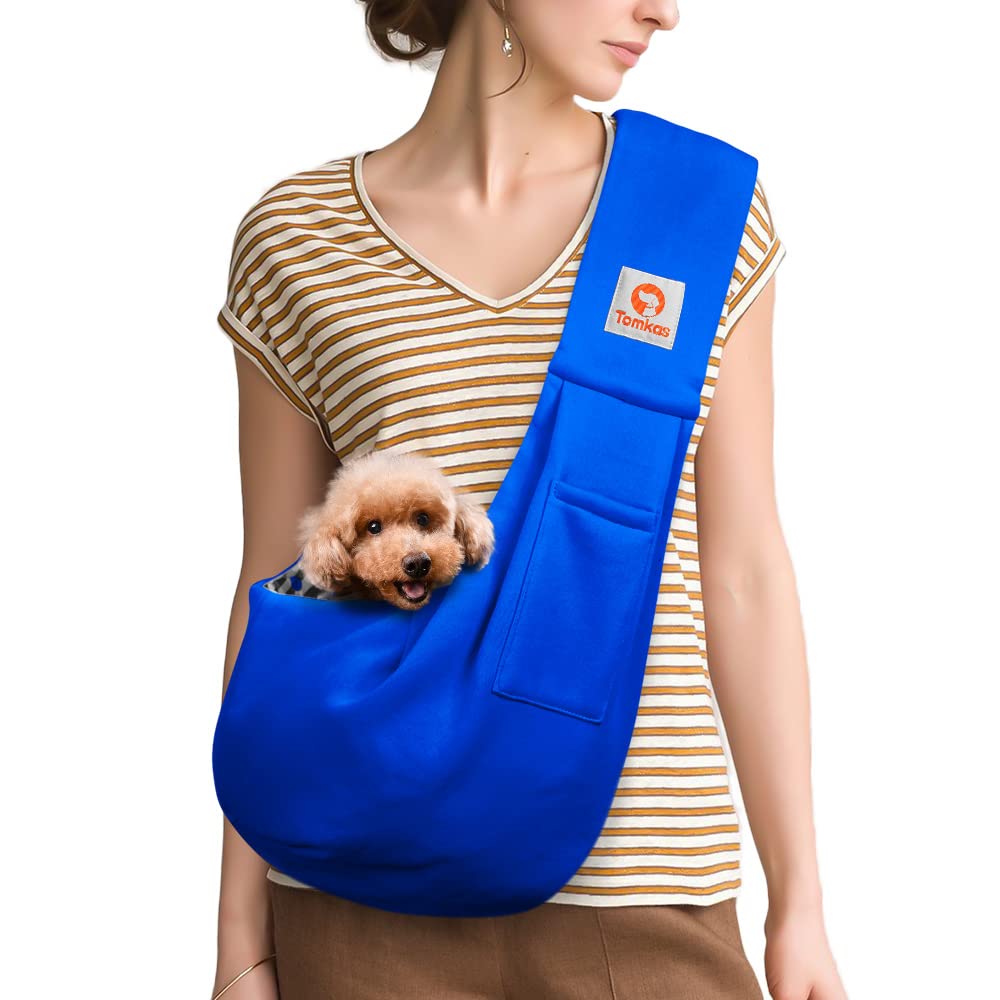 Tomkas Small Dog Sling Carrier - Classic Pocket & Classic Strap - for 3-10 lbs Pets(Royal Blue)