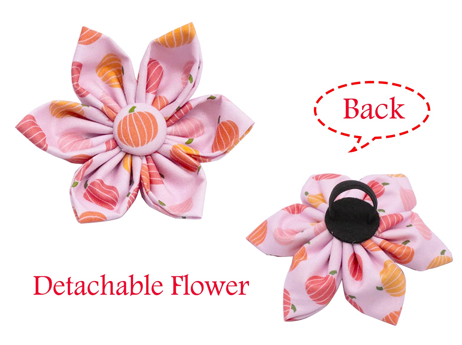 Aring Pet Dog Collar With Flower, Dog Collar With Detachable Flower, Adjustable & Nice Halloween Pink Pumpkin Dog Collar With Metal Buckle