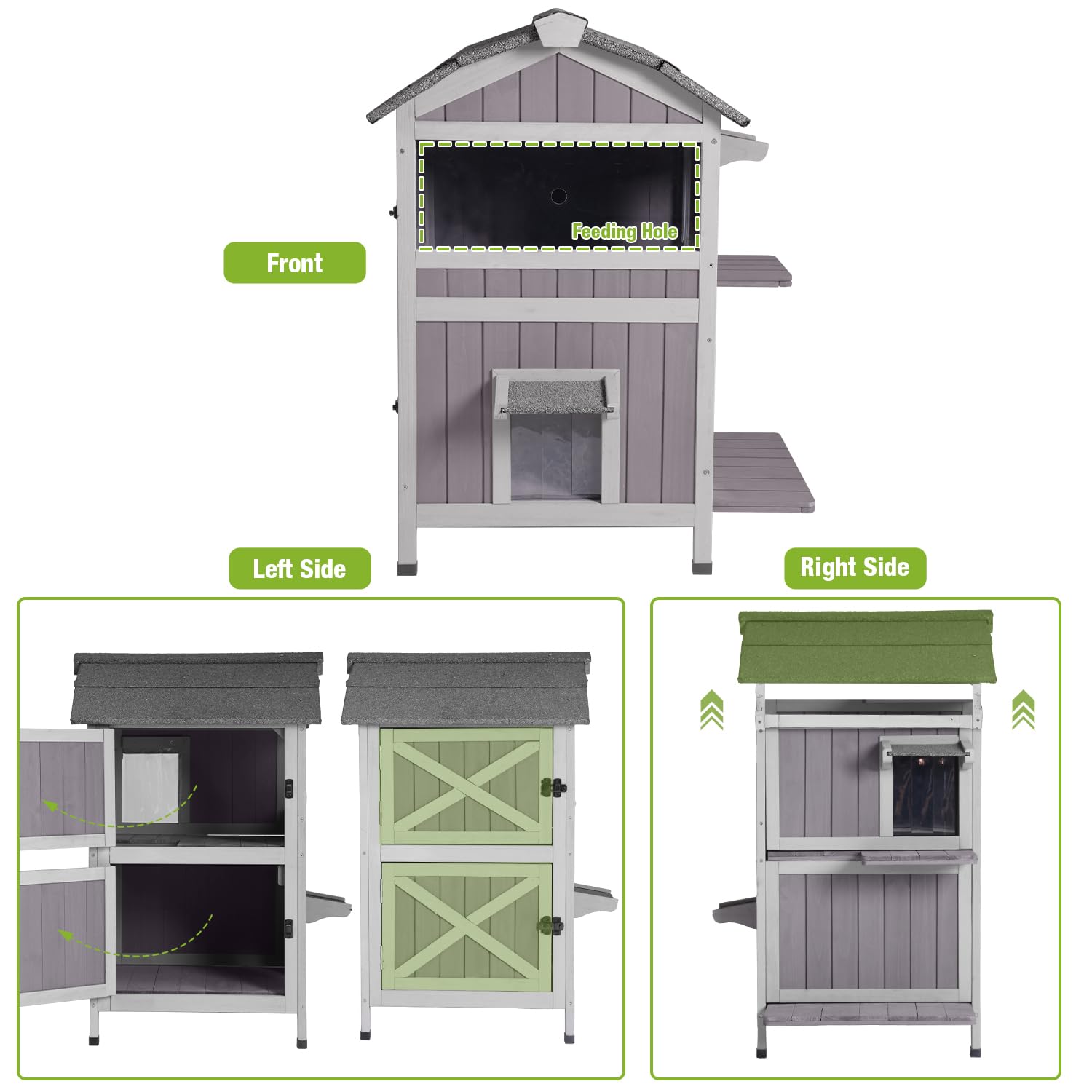 Gutinneen Outdoor Cat House Weatherproof Outside Feral Cat Shelter 2 Story