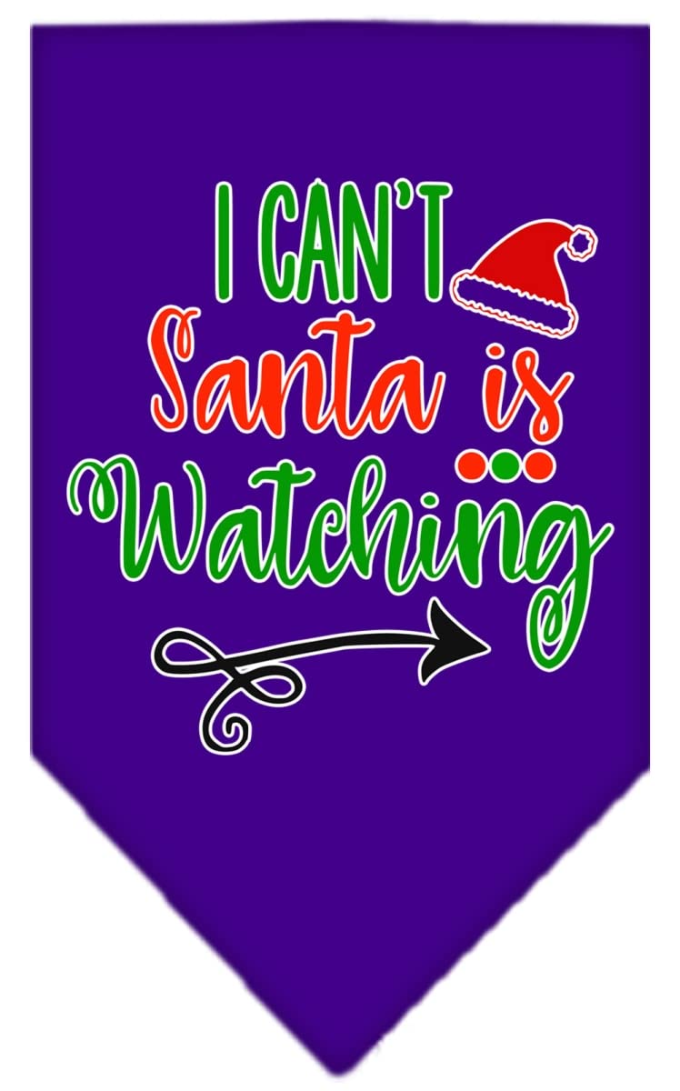 Christmas Pet and Dog Bandana Screen Printed, &quot;I Can't, Santa Is Watching&quot; Purple Small